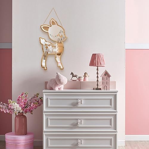 Miniatura 6 de Sinco - Espejo de pared decorativo de acrílico con marco de madera natural con forma de ciervo para guardería, habitación de niños, 14.98 x 7.8 x