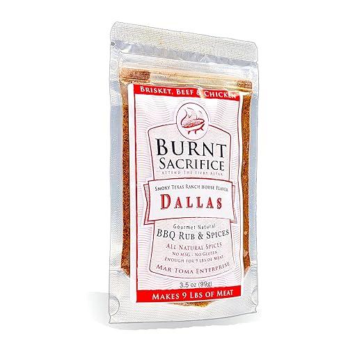 Burnt Sacrifice Dallas Style Gourmet - Condimentos secos para barbacoa picante (bolsa de 3.5 onzas que hace más de 9 libras) Asados de pechuga de