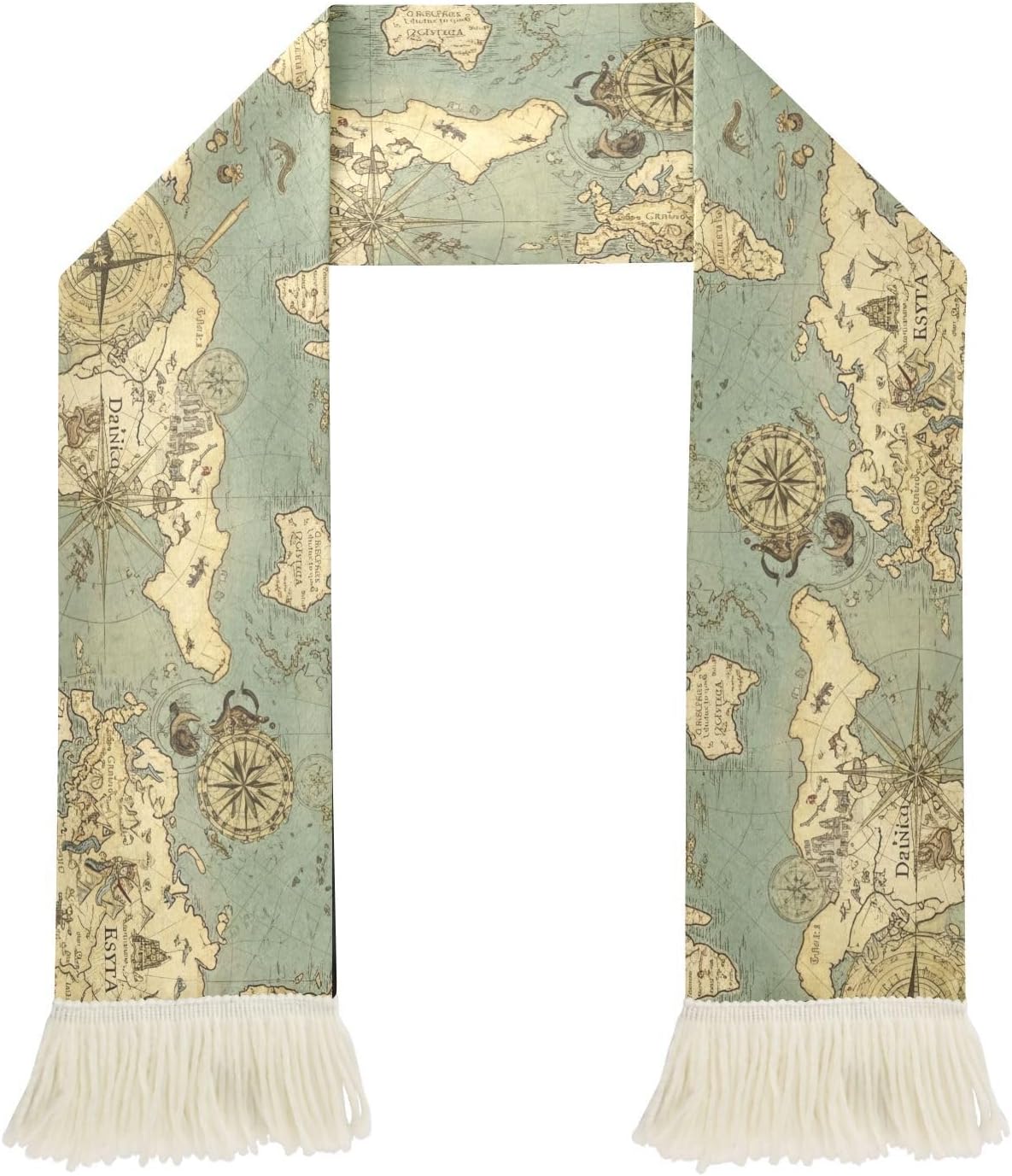 CHIFIGNO Vintage Map Tan Blue Sports Fan Scarf, Quick Dry Polyester Scarf for Sweat Wiping and Game Day Support, Comfortable and Soft