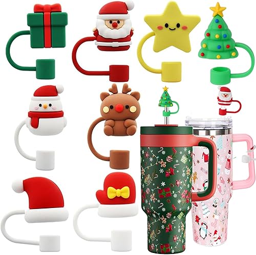 8 tapas de popote para copas Stanley de 30 y 40 unidades, para decoración de popote de Navidad compatible con Stanley Cup