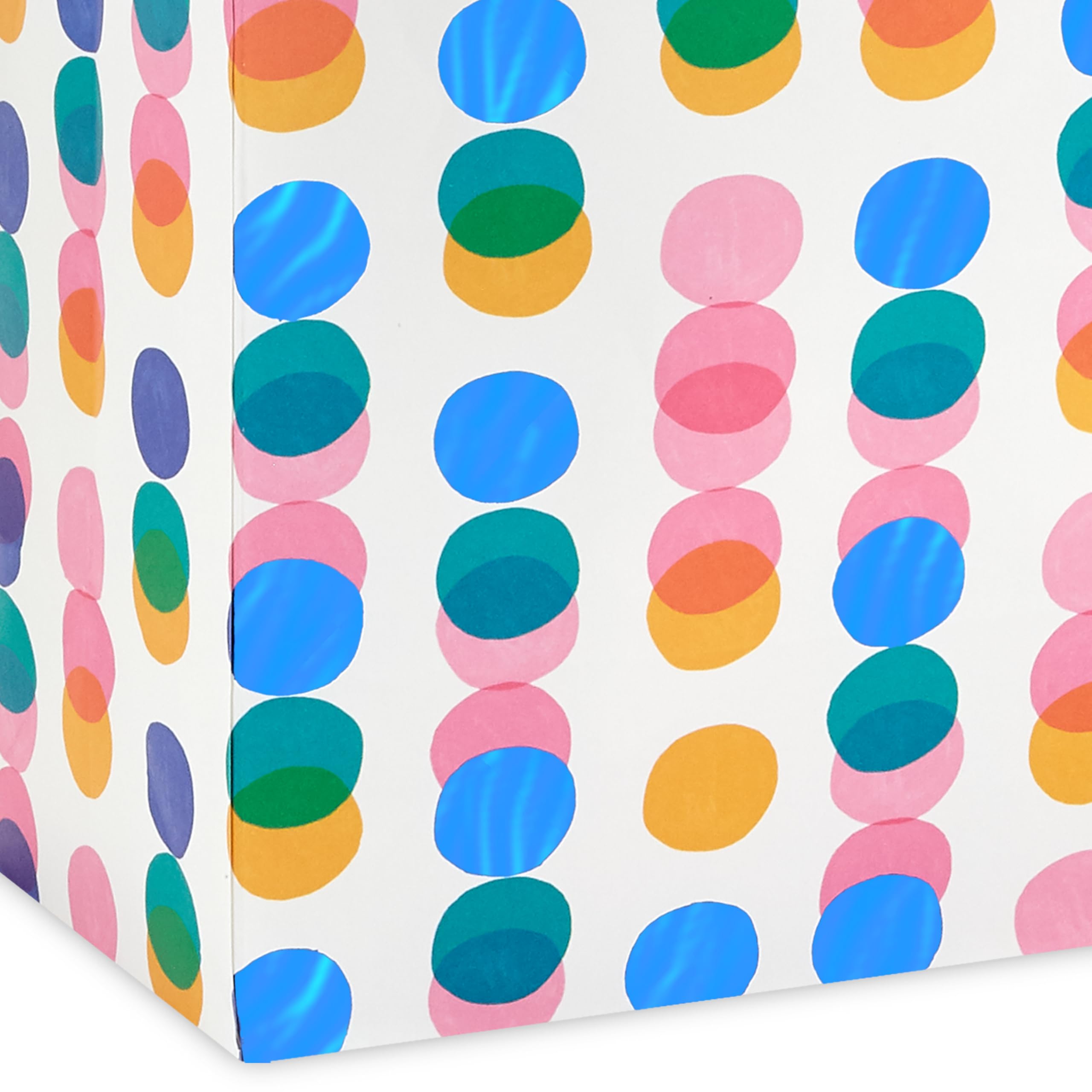 Hallmark 13" Large Gift Bag with Pink Tissue Paper (Pink, Yellow, Foil Blue Dots) for Valentine's Day, Birthdays, Mother's Day, Easter