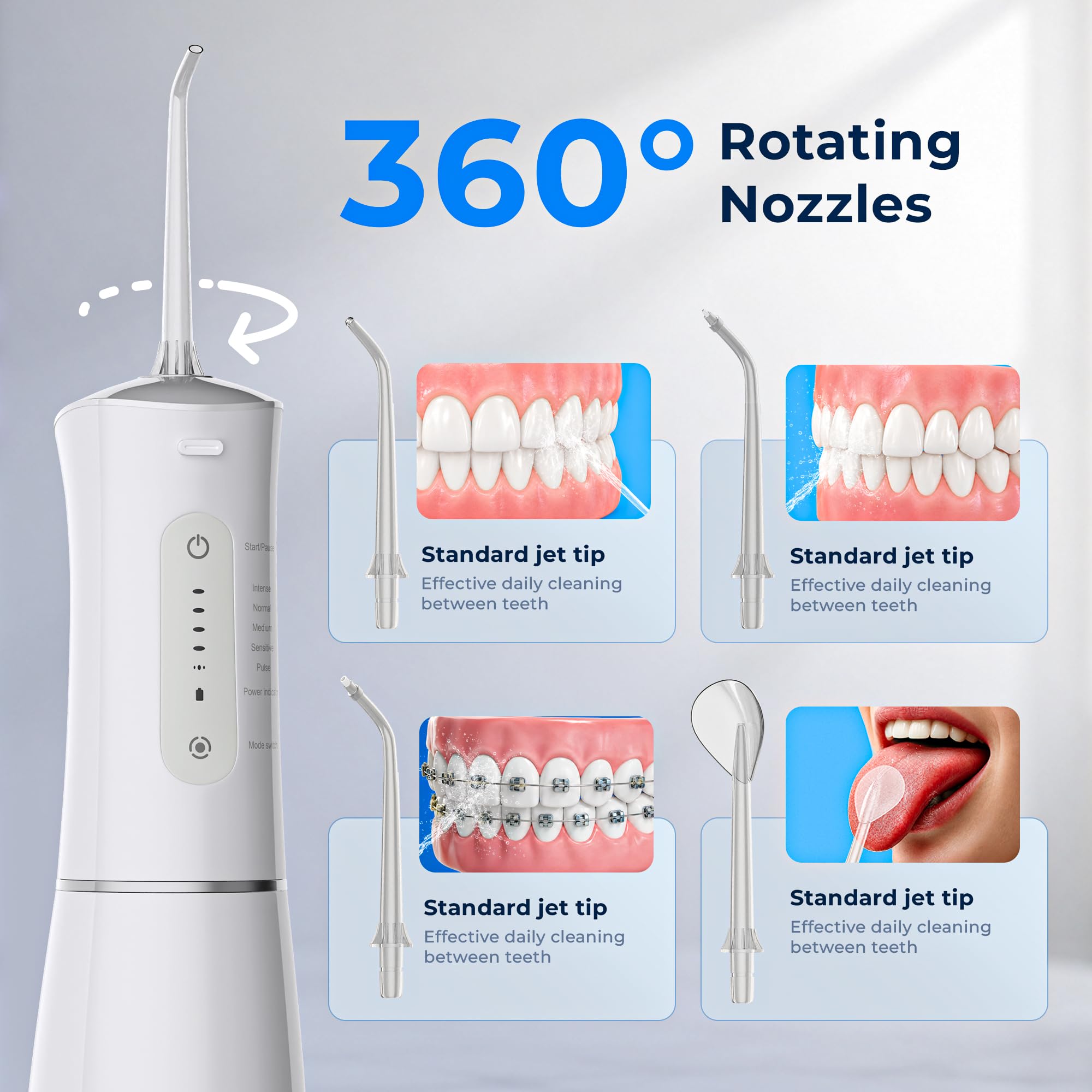 Hevva Irrigador dental de agua de 300 ml, tanque de agua de gran tamaño, recargable, IPX7, impermeable, púa de dientes, portátil, inalámbrica, irrigador bucal, máquina de limpieza de hilo dental