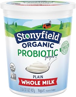 Stonyfield Organic Whole Milk Plain Probiotic Yogurt 32 oz - Billions of Probiotics for Immunity & Gut Health