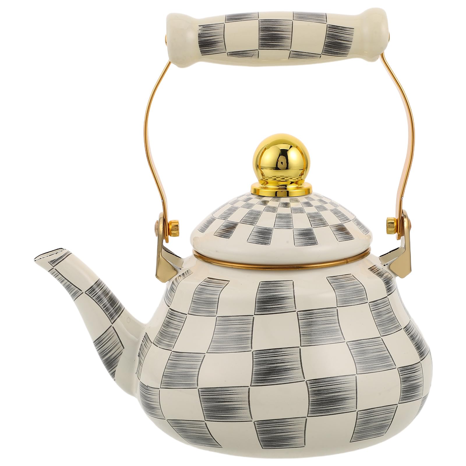 OSOLADY Enamel Tea Kettle for Stovetop - 1.5L Vintage Farmhouse Teapot with Heat-Resistant Handle and Lid - Checkered Water Pot for Camping Outdoor Boiling Use