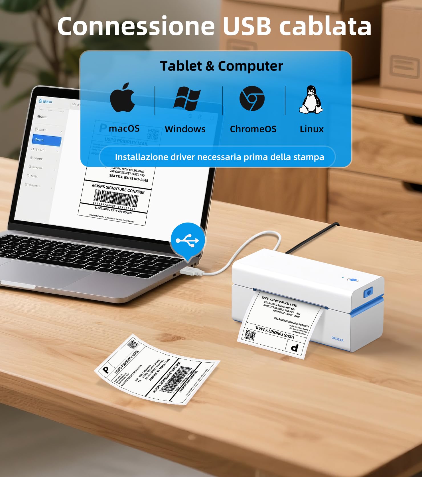 ORGSTA stampante etichette adesive termica etichettatrice spedizione bluetooth per cellulare e PC personalizzate mini stampa macchina