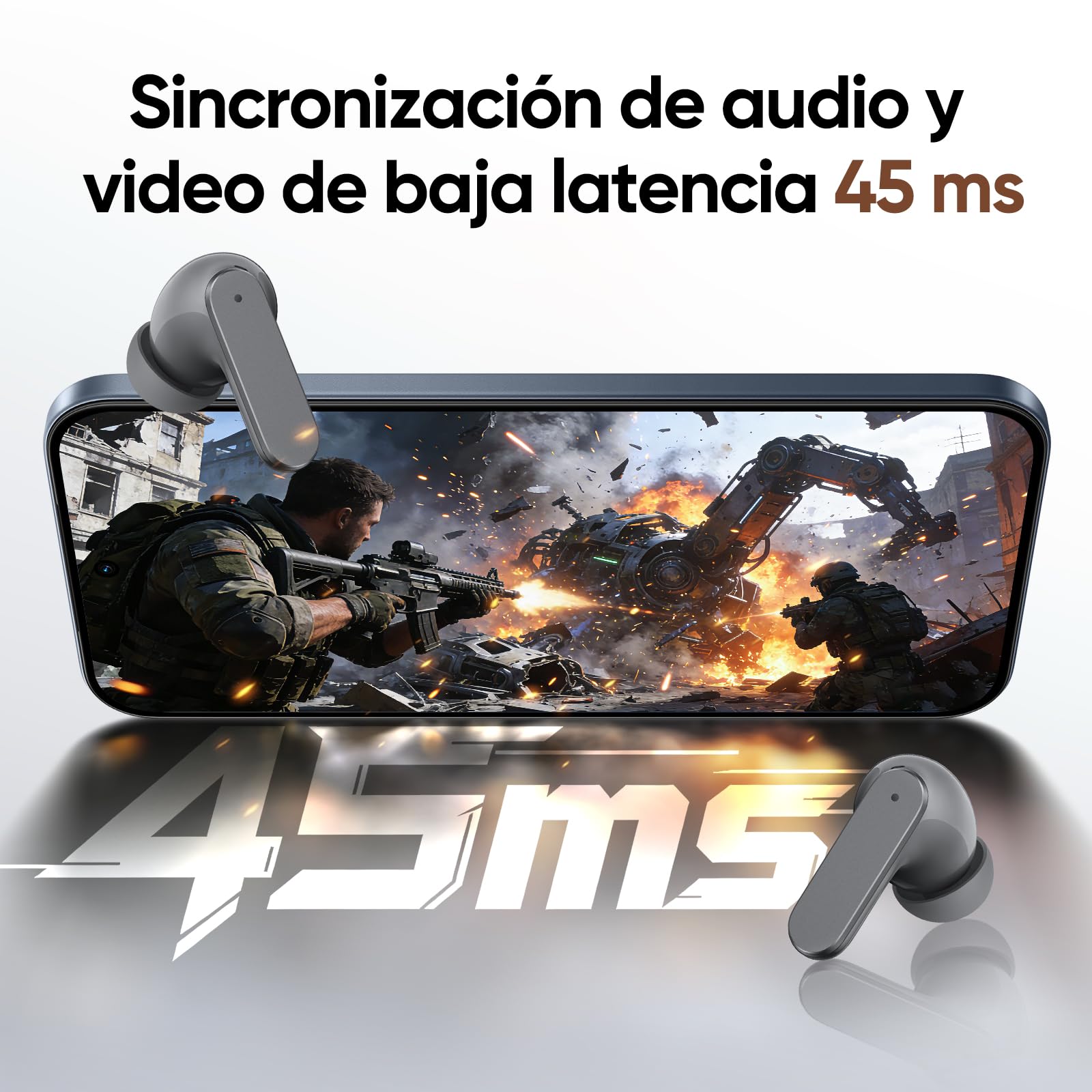 realme Buds Air 8 Auriculares Bluetooth Inalámbricos, Traducción AI, Controladores Duales 11+6mm, Batería 58H, Control Táctil, Carga Tipo-C, Reducción de Ruido, Bluetooth 5.4, IP55, Gris
