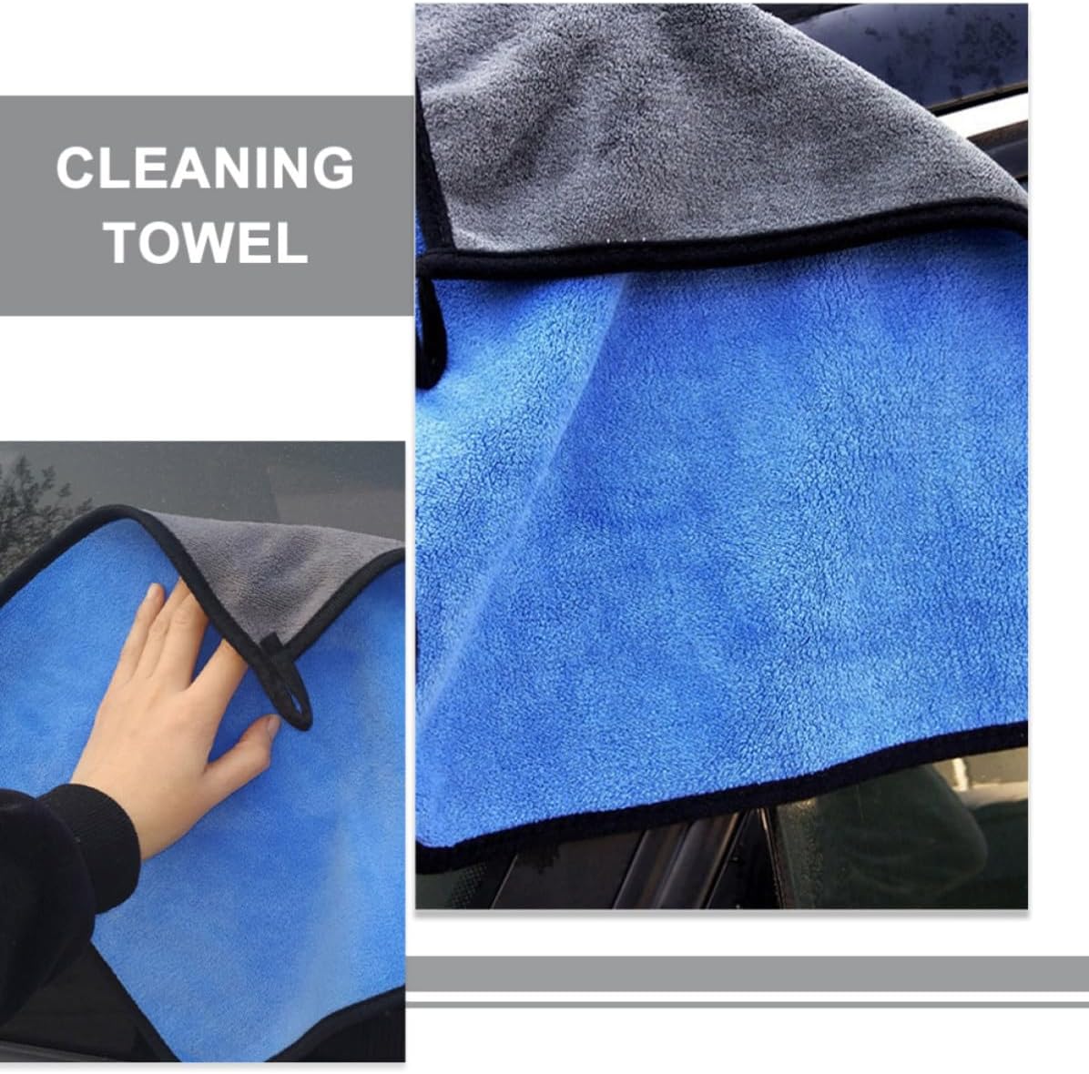 Outanaya 4pcs Car Cleaning Cloth Set for Vehicle Window and Exterior Use, Absorbent Coral Fleece Towels with Stylish Blue Design, Practical and Versatile for Vehicle Cleaning Tasks