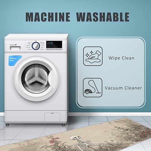 Miniatura 7 de J275 - Alfombra de pasillo de 2 x 7 pulgadas, diseño rústico de flores silvestres, antideslizante, lavable, decoración del hogar para cocina,