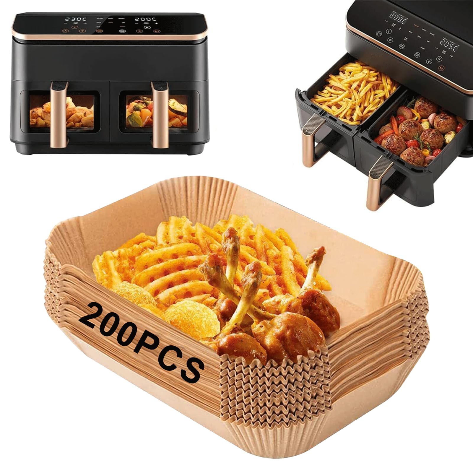 Feelhap 200 piezas Papel Freidora Aire para COSORI Dual Zone Air Fryer 8,5 L, Papel Horno para Freidora para COSORI CAF-R901-AEN, Moldes Air Fryer para Freidora de Aire Caliente