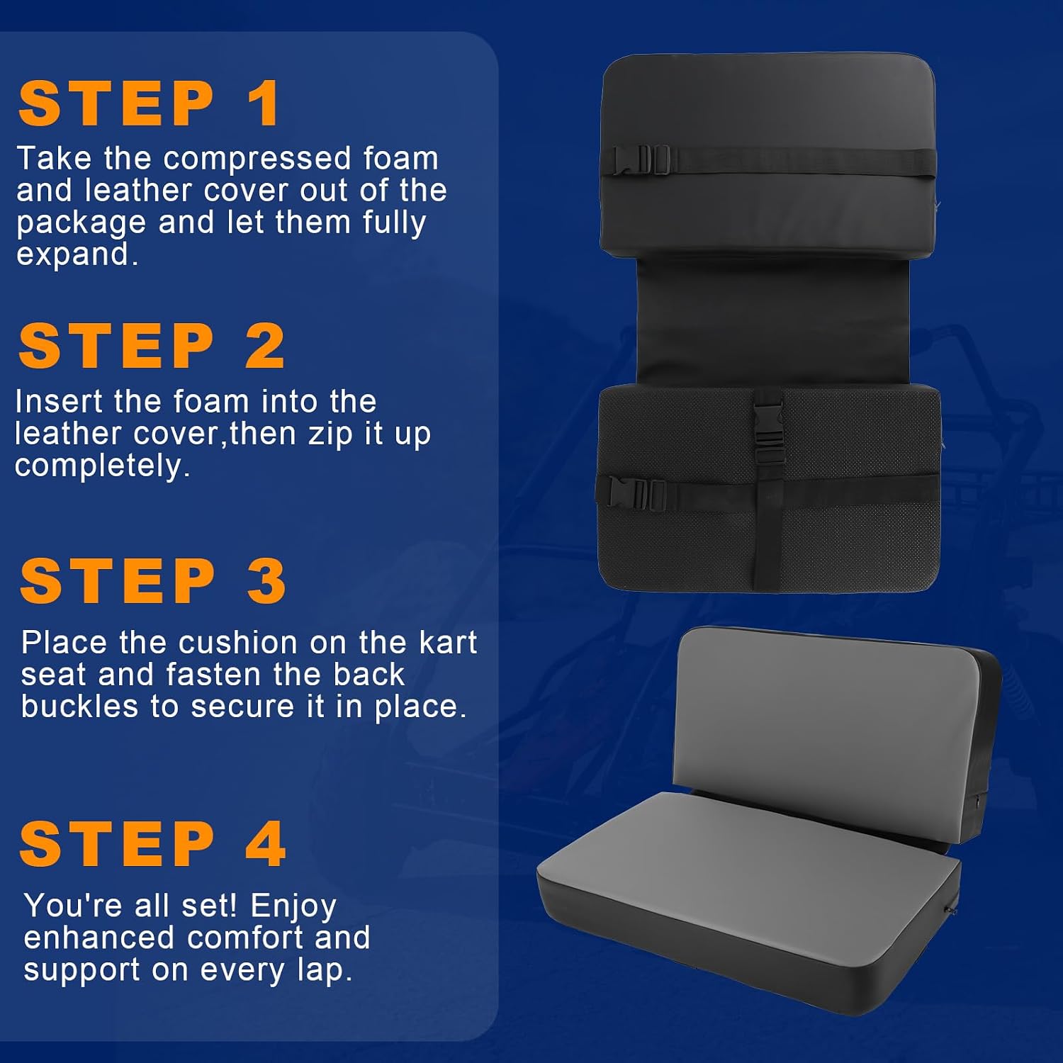 2 Seater Go Kart Seat with PU Cover & 4-Inch Thick Pad | Universal Fits for Coleman/TrailMaster/MotoTec/Hammerhead Bench Seat, Comfort Support & Height Booster for All Adults & Kids