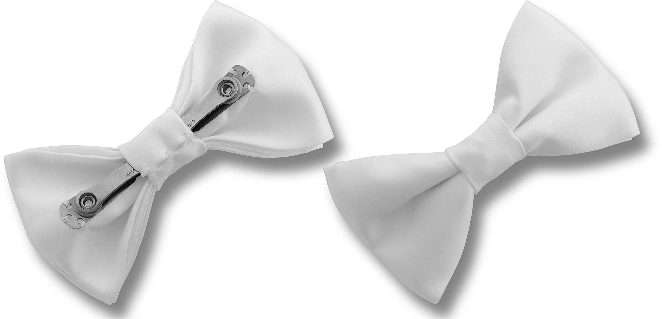 Great British Tie Club Men's White Satin Clip On Bow Ties (White)