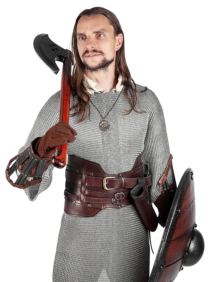 Andracor - handgearbeiteter Schwerer Rüstgürtel aus echtem Leder für Söldner, Schurken und raue Krieger - LARP, Cosplay und Fantasy - Schwarz - Größe L-XL