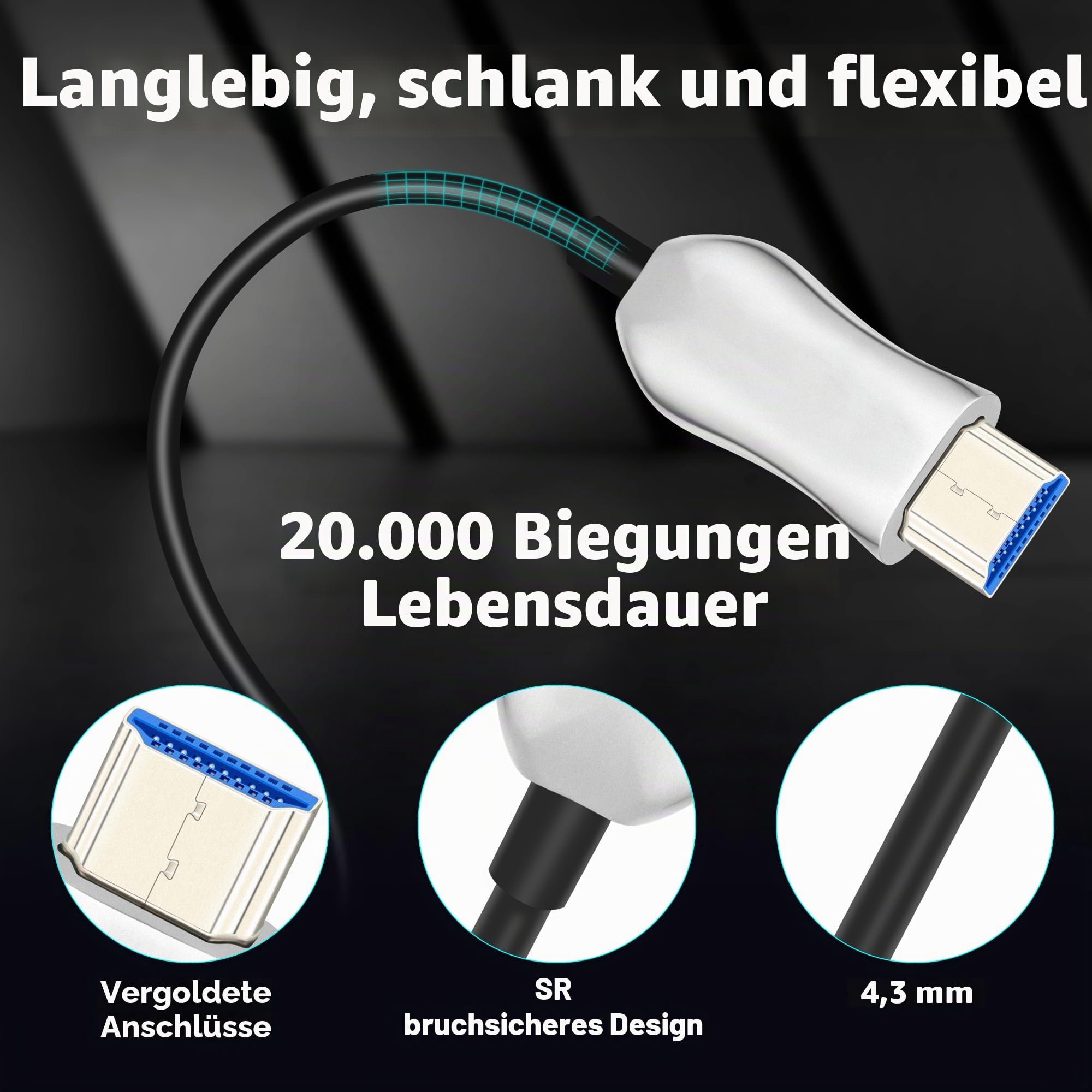 8K HDMI Kabel 15m Glasfaser, Lang HDMI 2.1 Kabel Aktives, Ultra High Speed HDMI Glasfaserkabel, 48Gbps, 8K@60Hz 4K@120Hz, Dynamic HDR, eARC, HDCP 2.2&2.3, 3D, für HDTV, Monitor, Laptop, Heimkino