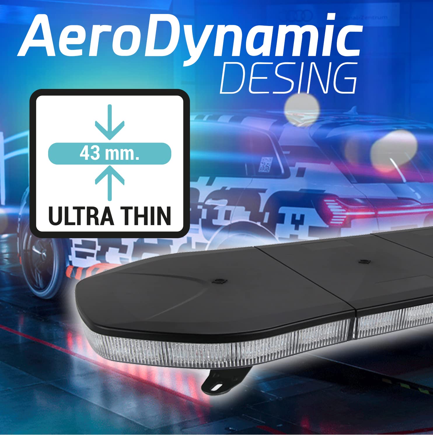 Ryme Automotive Puente de Iluminación LED HOMOLOGADO R65 Ámbar 980 mm. Emergencia Homologado Advertencia 10-30 V - 64W - 8 Funciones Barra Luz Emergencia Techo Vehículo