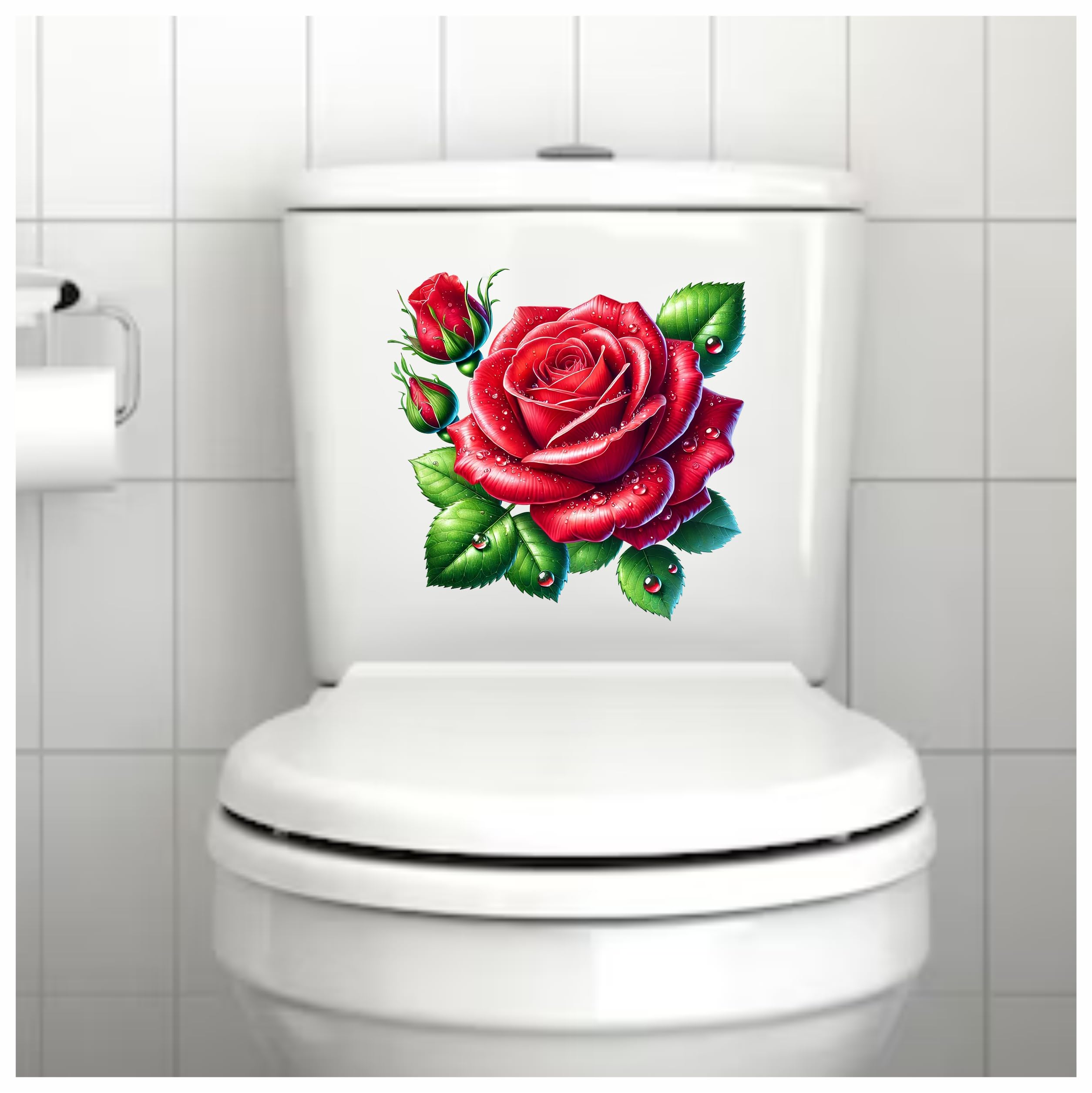 x4 Red Rose Flower Vinyl Stickers Cover Marks Non Transparent Waterproof Floral Art Decals 1@ 20cm Tall Ideal for Toilets or car. 3@ 7cm Tall Ideal for Phone case Cups & Wine Glass (Rose red) - Image 2