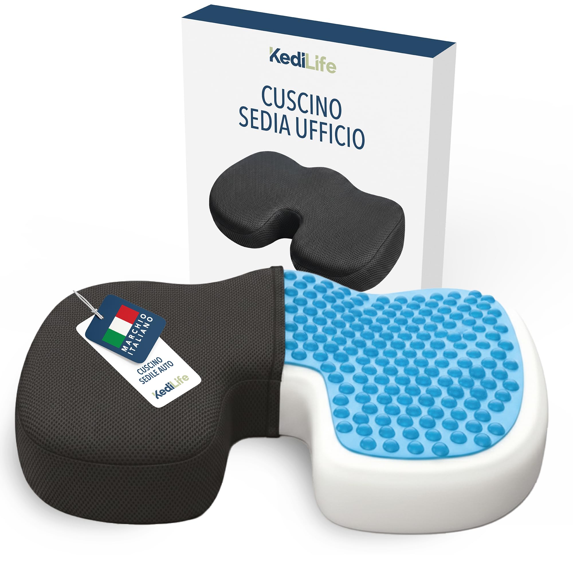 Cuscino Sedia Ufficio - Cuscino Ergonomico Sedile Auto Guidatore - in Memory Foam Traspirante e Sfoderabile - Ideale per Lavoro, Smart Working, Casa, Gaming e Sedia a Rotelle