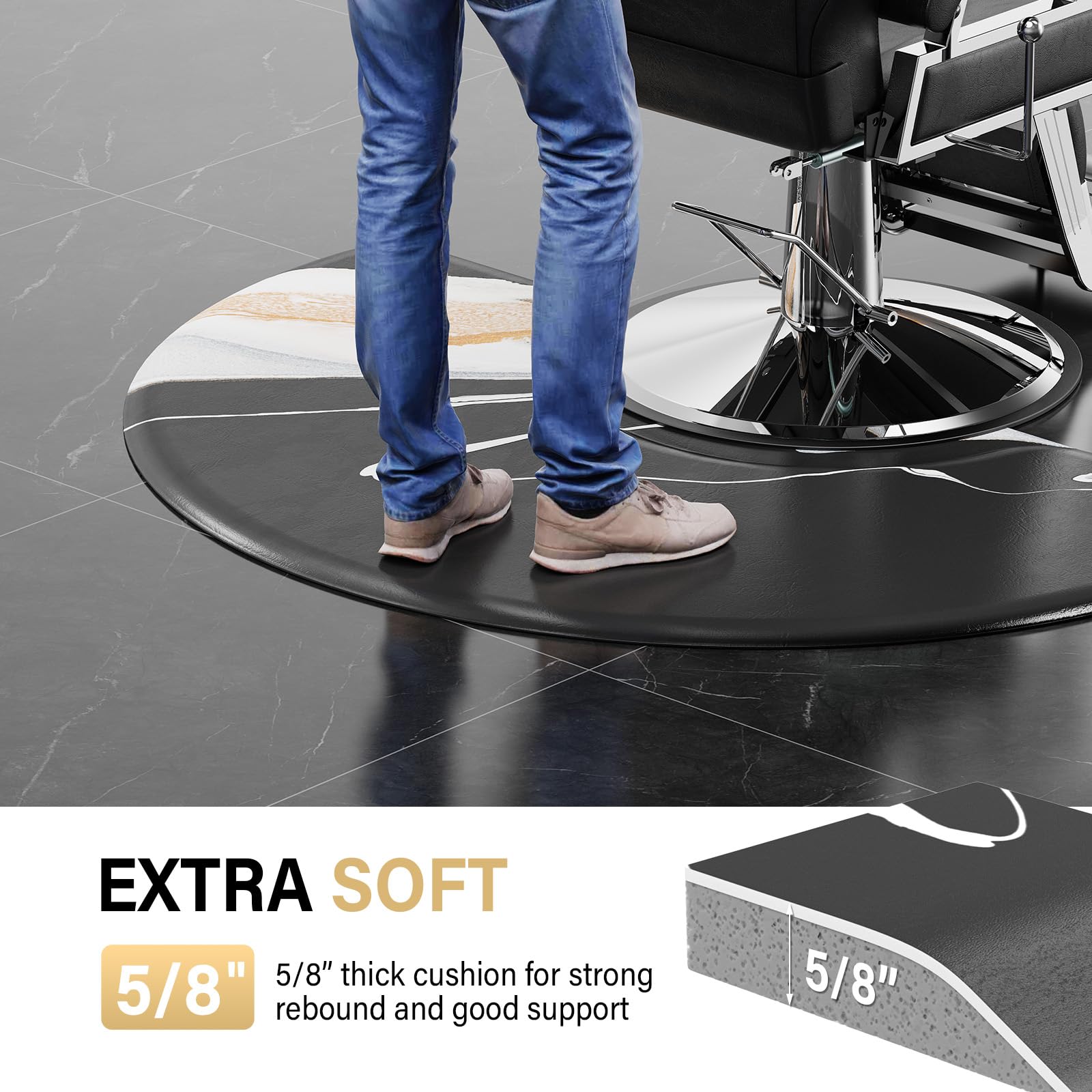 OmySalon 3’x 5’x5/8'' Thick Salon Mats for Hair Stylist Anti Fatigue, Barber Floor Mat with Round Base, Salon Chair Mat Hairdresser Standing, Anti-Slip Easy Cleaning — Amazon image 3