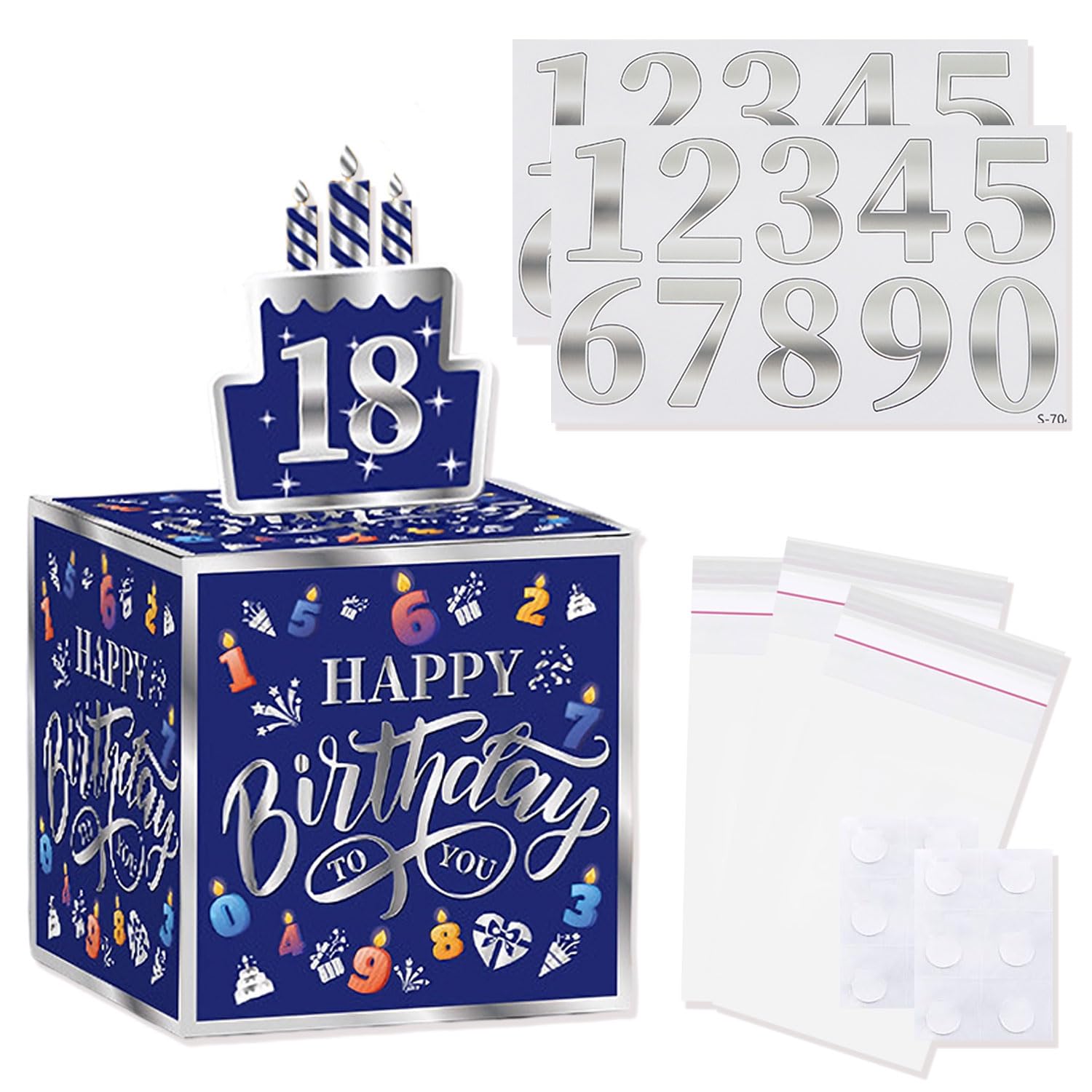MOTIBACK Happy Birthday Money Box - Pull-Out Surprise Cash Gift Box with DIY Stickers for Any Age, Fun Money Present for Boys & Girls (Blue)