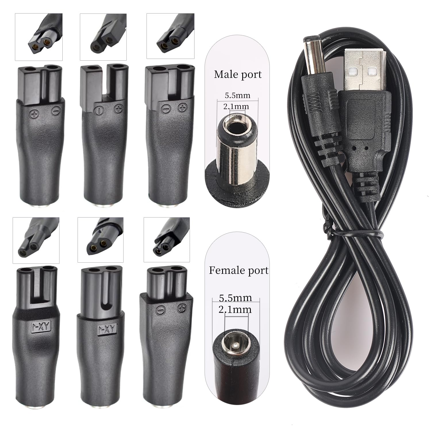 Cavo di ricarica USB 5V universale di ricambio 7PCS Adattatori, Compatibile con tutti i tipi di rasoi, apparecchi di cura elettrici, tosaerbe, purificatori (1)