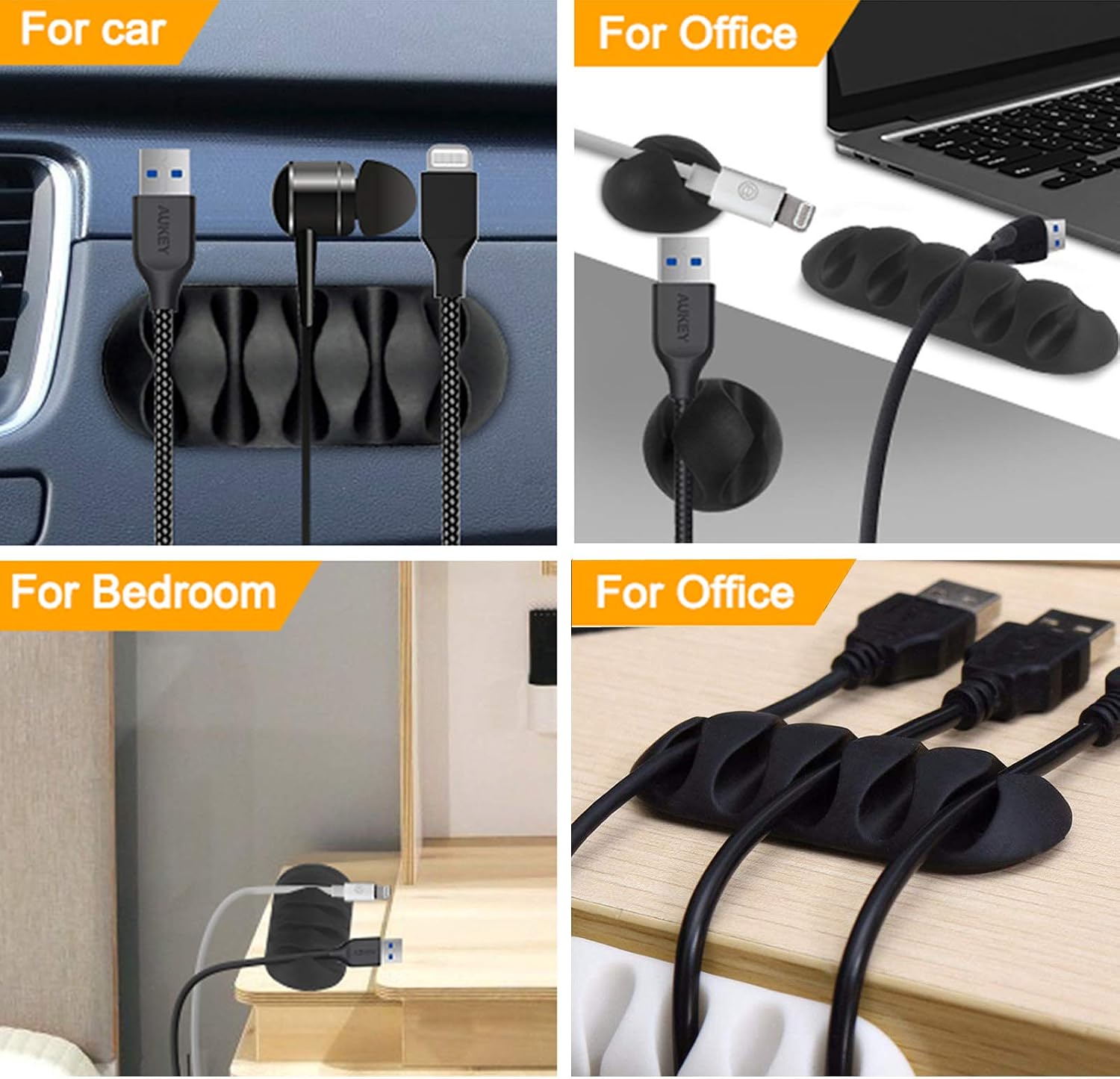 Cable Clips, 18 Pack Black Cord Organizer Cable Management for Organizing Cable Cords Home and Office, Self Adhesive Cord Holders.