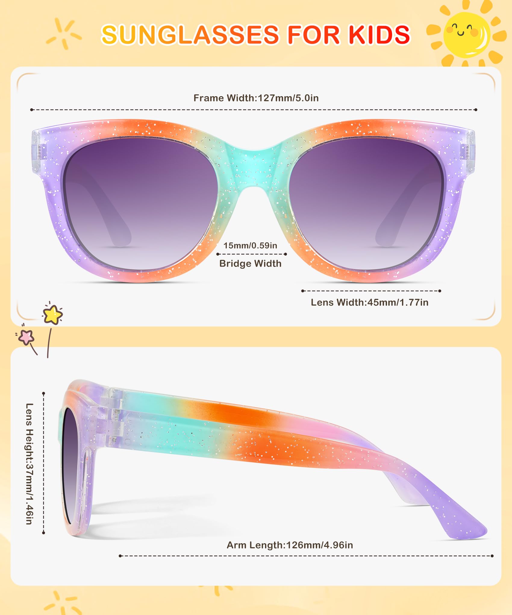 NSSIW Lentes de sol polarizados para niños y niñas: lentes de sol para niños pequeños con protección UV para niños y jóvenes, paquete de 3 a 12 años