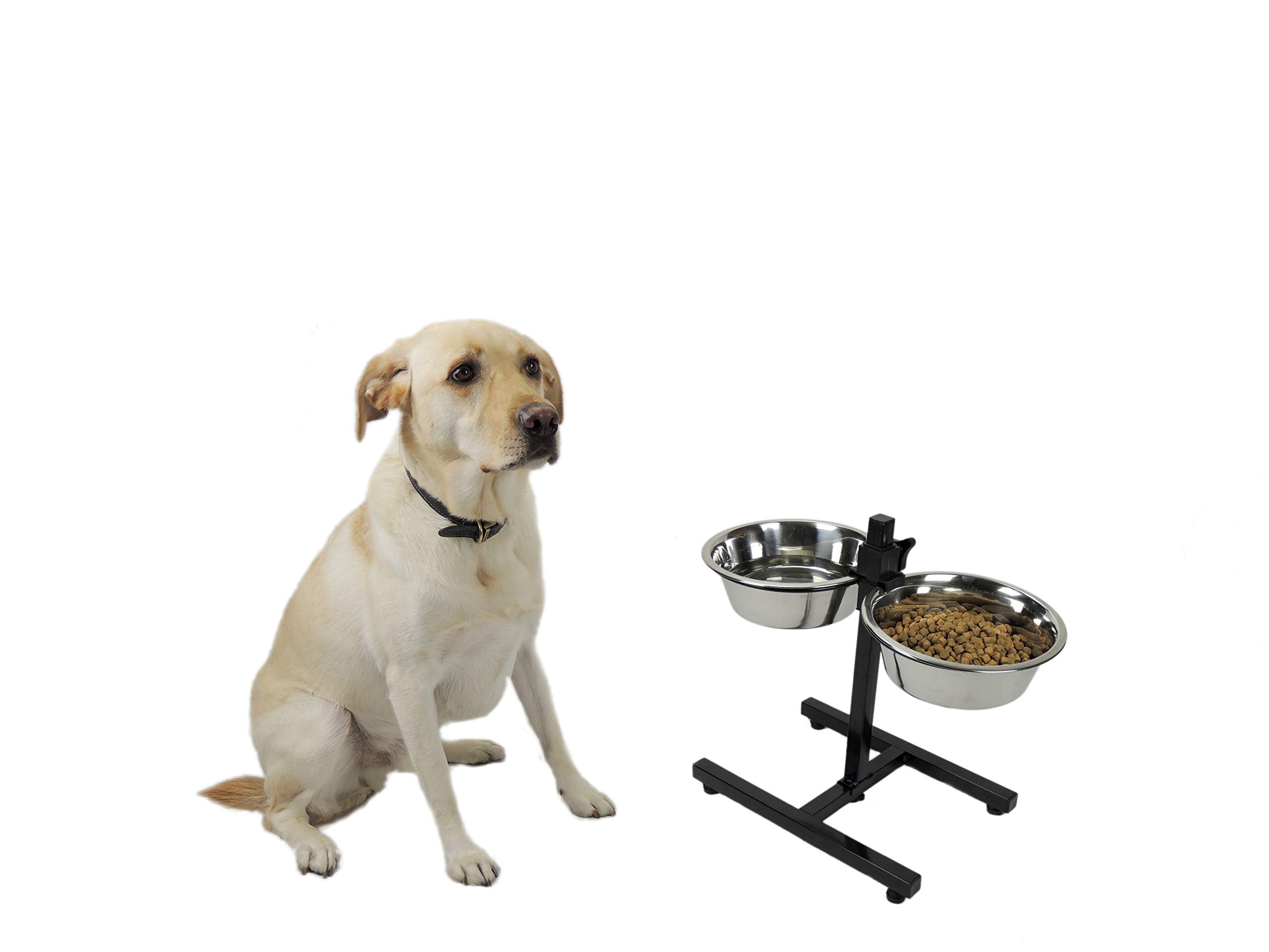 Classic Pet Products - Comedero Doble con Soporte Alto, 2 Platos de Acero Inoxidable de 900 ml