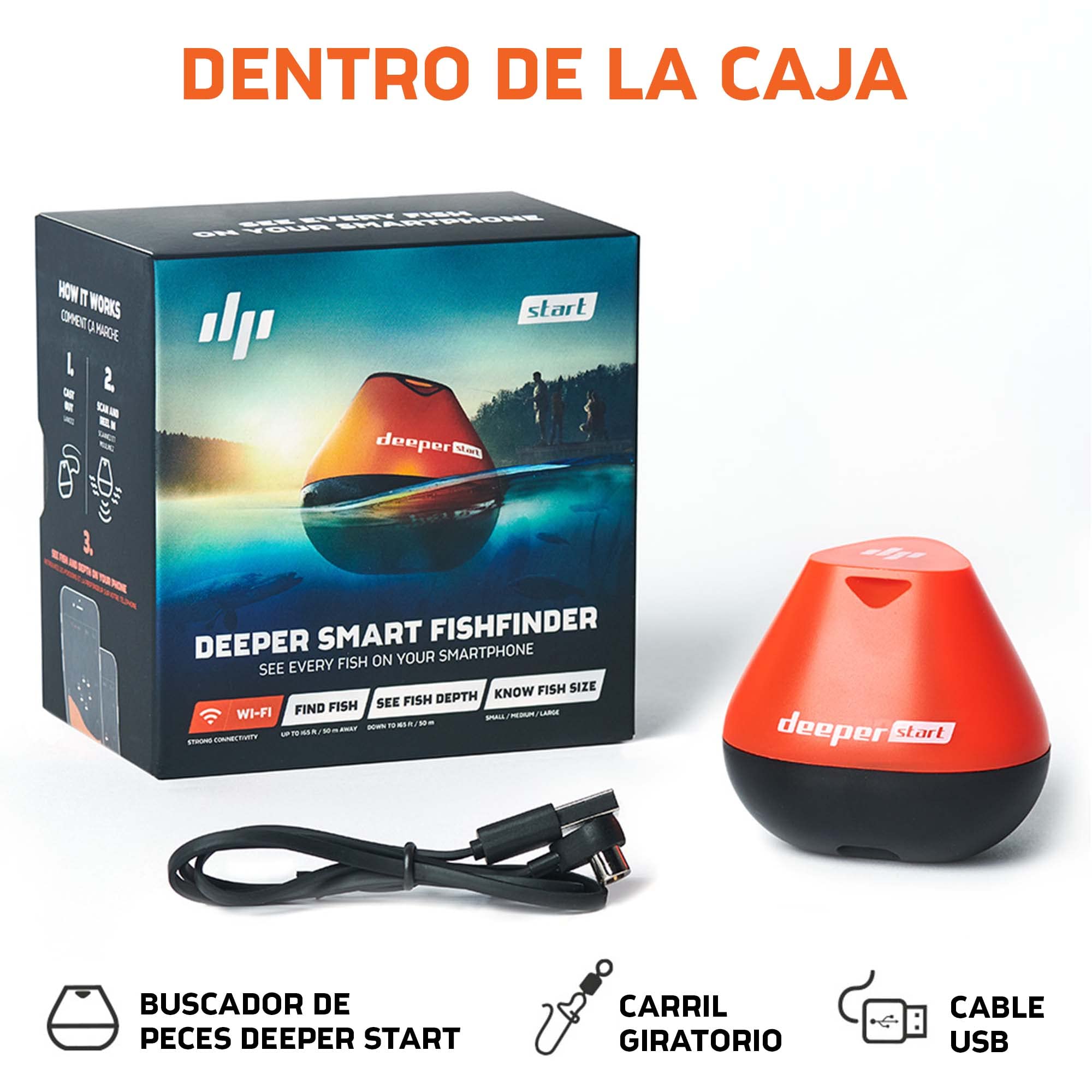 Deeper Start Sonda de Pesca Portátil con WiFi Detector Radar de Peces