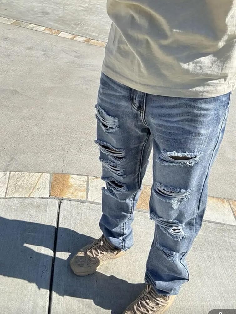 ハードクラッシュダメージデニムパンツ y2kグランジ パンク ラッパー2XL① UK US drip スタイル ダメージデニム クラッシュ パンツ