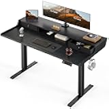 Electric Standing Desk with Drawers, 55″ x 28″ Gaming Table Compatible Monitor Stand, Stand up Desks, Home Office Height-Adjustable Desk with Storage Shelf, 4 Preset Heights, Black