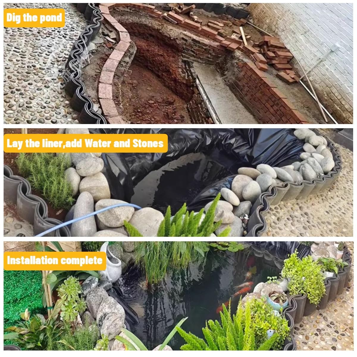 Telo per Laghetto Nero in HDPE 0.12mm 5x5m 10x10m 13x13m Rivestimento per laghetti pre-tagliata Fodera per Laghetto, Resistente ai Raggi UV e alle intemperie, per Paesaggistica Giardini ( Dimensione :