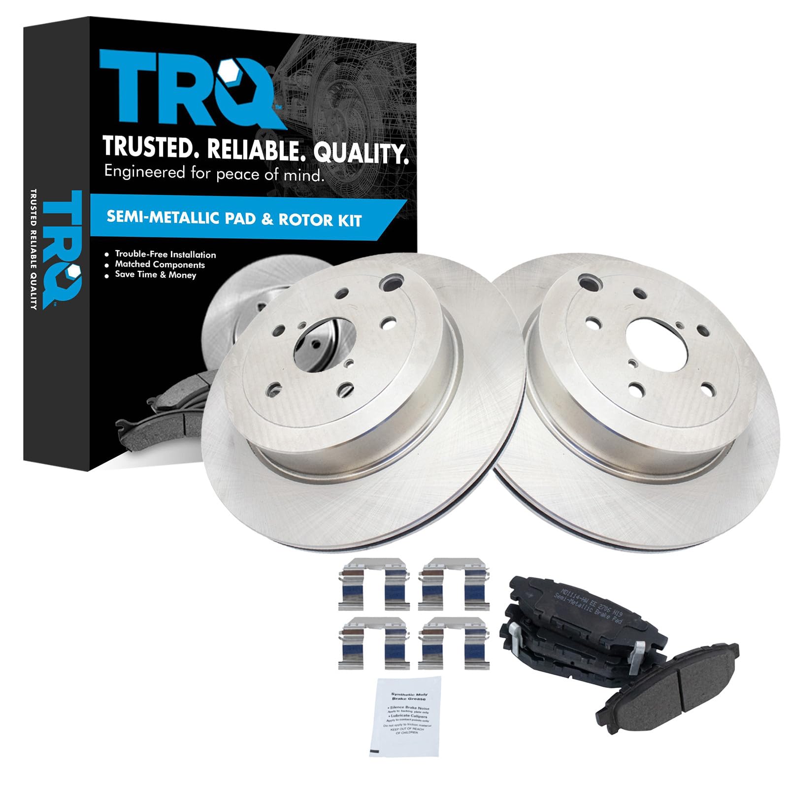 TRQ Rear Brake Pad and Rotor Set Semi Metallic Rotors Compatible with 2008-2014 Subaru Impreza