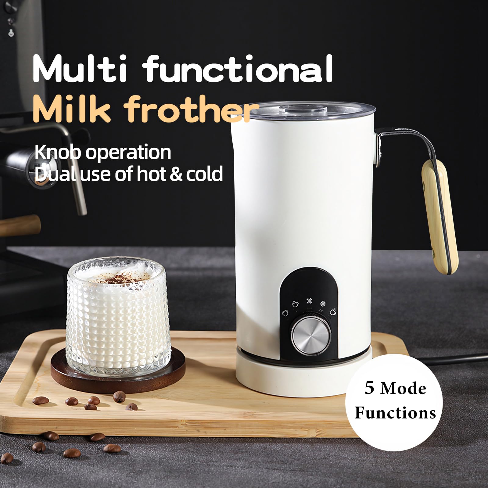 LiveGo Espumador de leche eléctrico 5 en 1, espumador automático de leche de 350 ml, vaporizador de leche dividido, funcionamiento silencioso, calentador y calentador de leche caliente y fría (blanco)