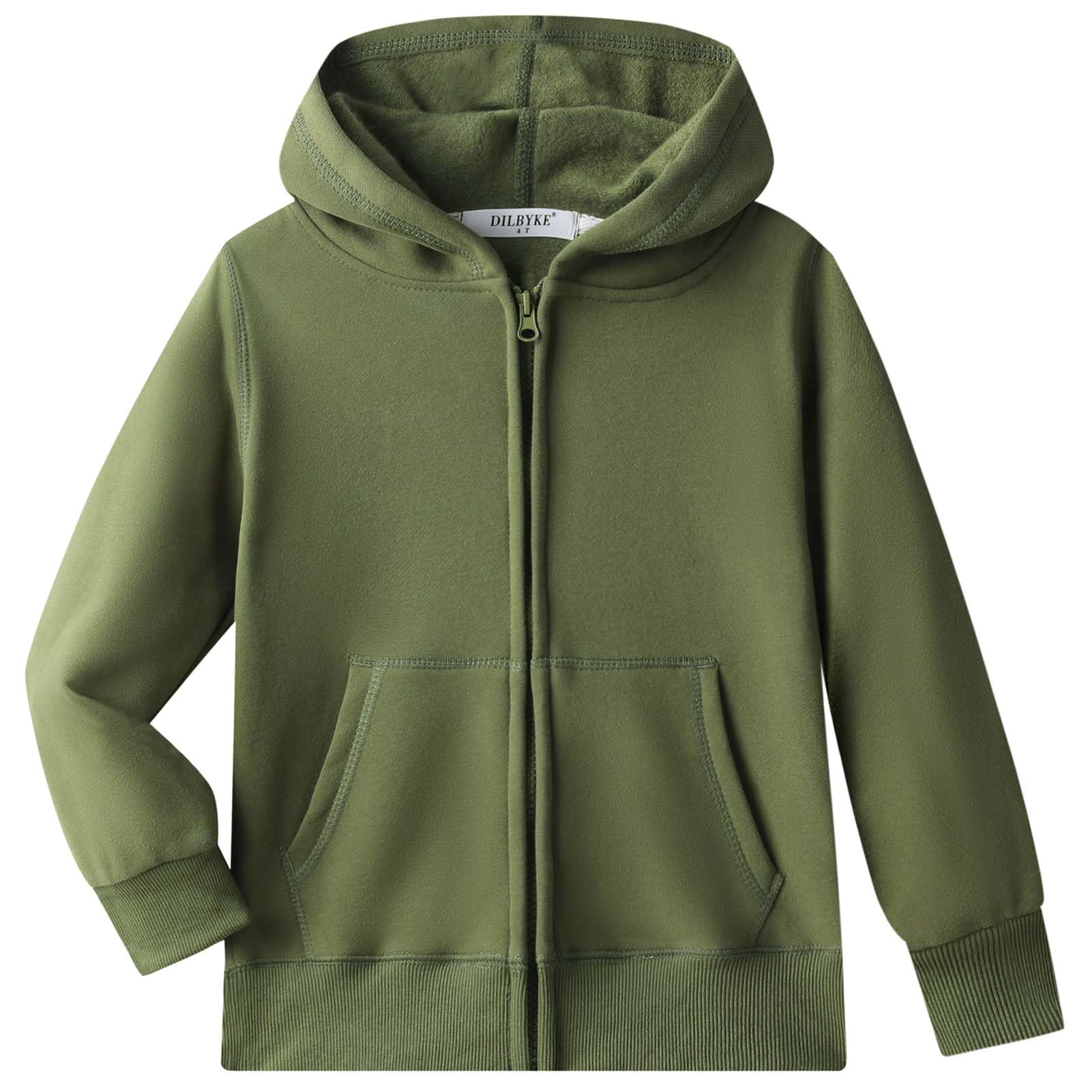 DILBYKE Boys Girls Hoodies Hooded Sweatshirts Solid Fleece Hoodie Classic Full Zipper Top Plush Cotton
