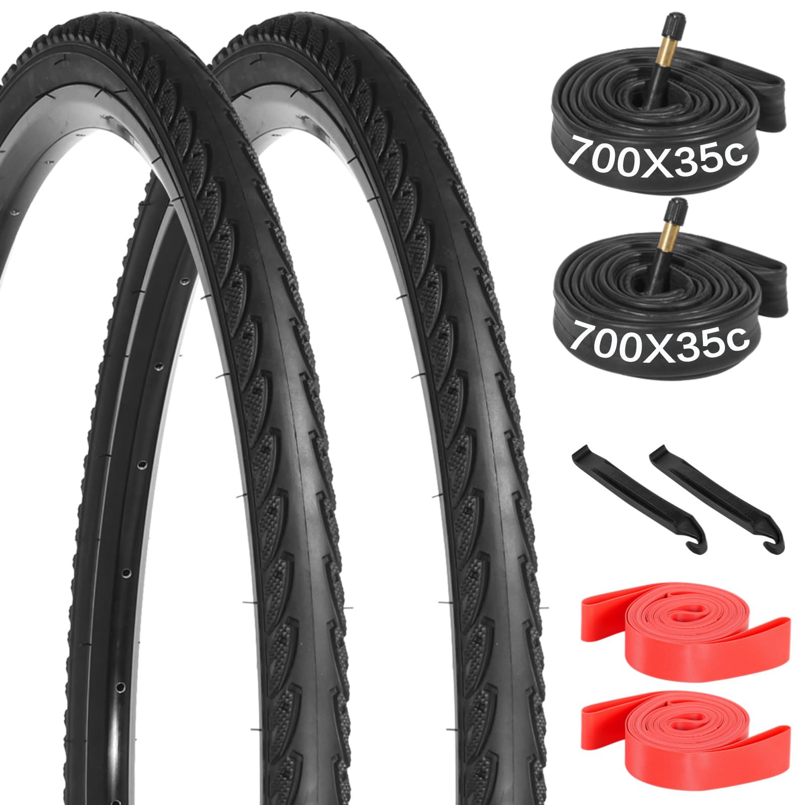 2 Pack 700x35c Bike Tires and Tubes Set, Foldable 700c Bicycle Tires 37-622 for City Road Gravel Riding, Includes 700x35c Bike Tube with 48mm A/V