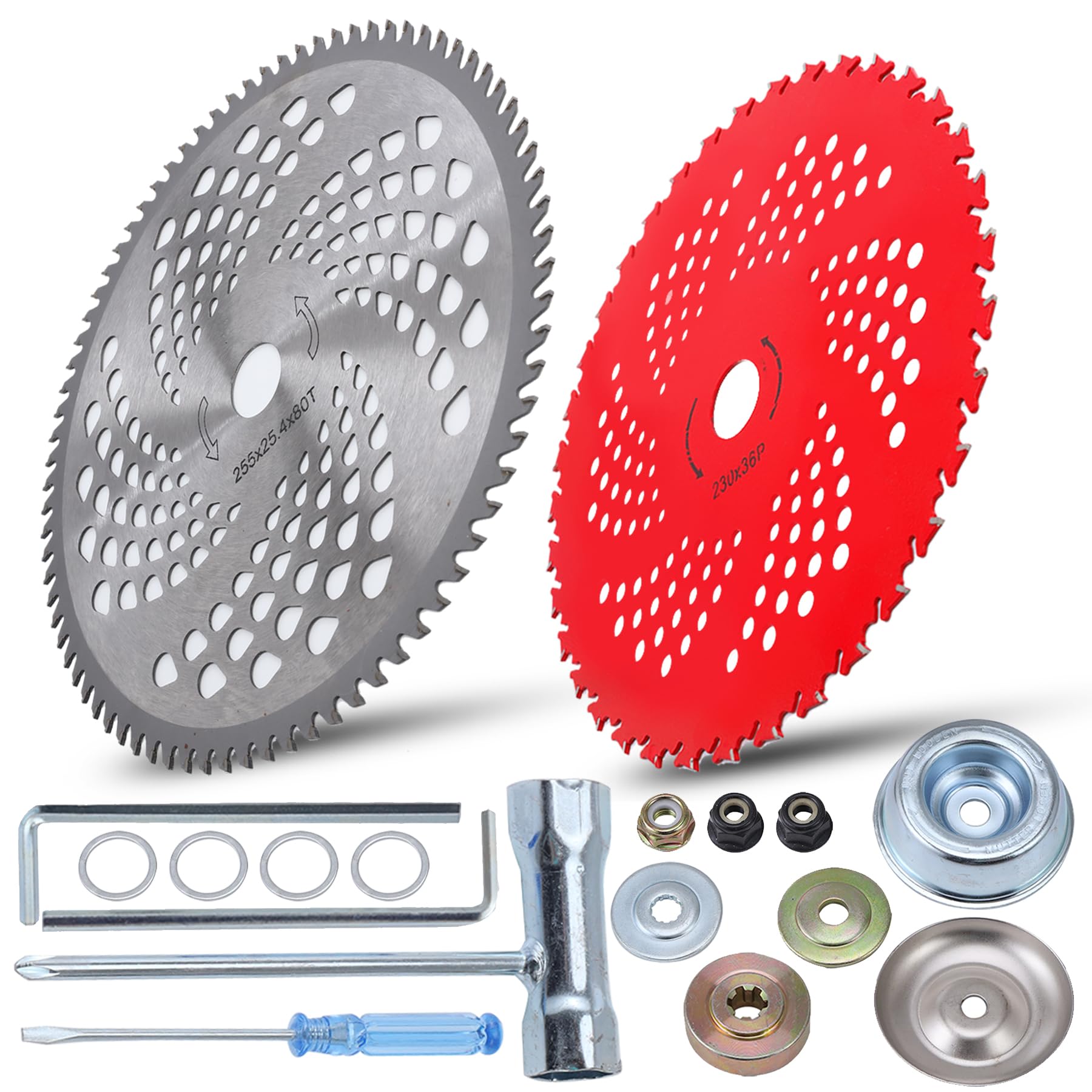 Stylemafia 9" x 36 Teeth Carbide Tipped Blades & 10" x 80T Carbide Tip Brush Cutter Trimmer Blades with Universal Adapter Kit,Premium Stainless Steel