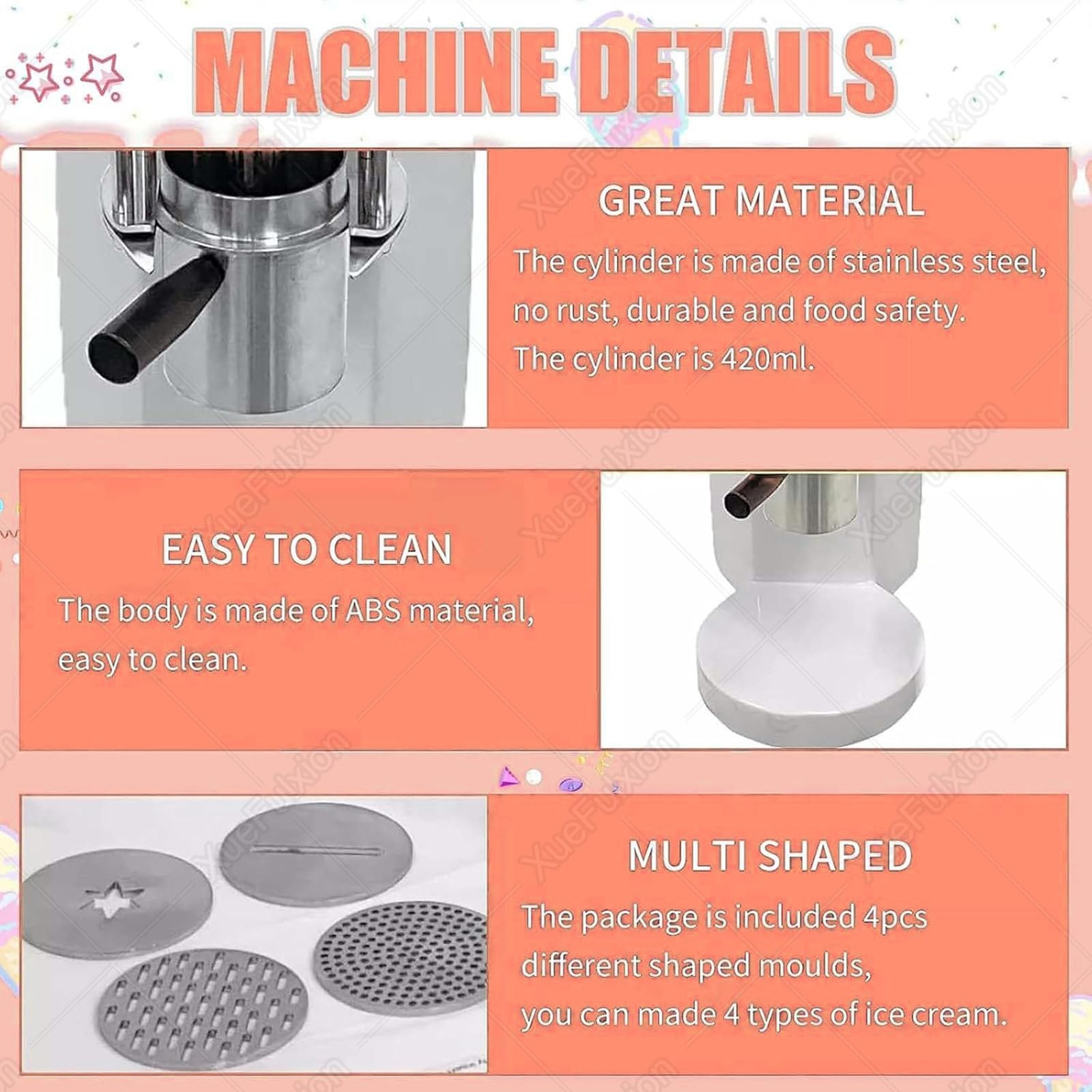 Machine à Glace Spaghetti Automatique à Haute Capacité – Équipement Professionnel pour la Production de Glace Italienne dans Les Hôtels,Patisseries et pour Les Food Trucks Red