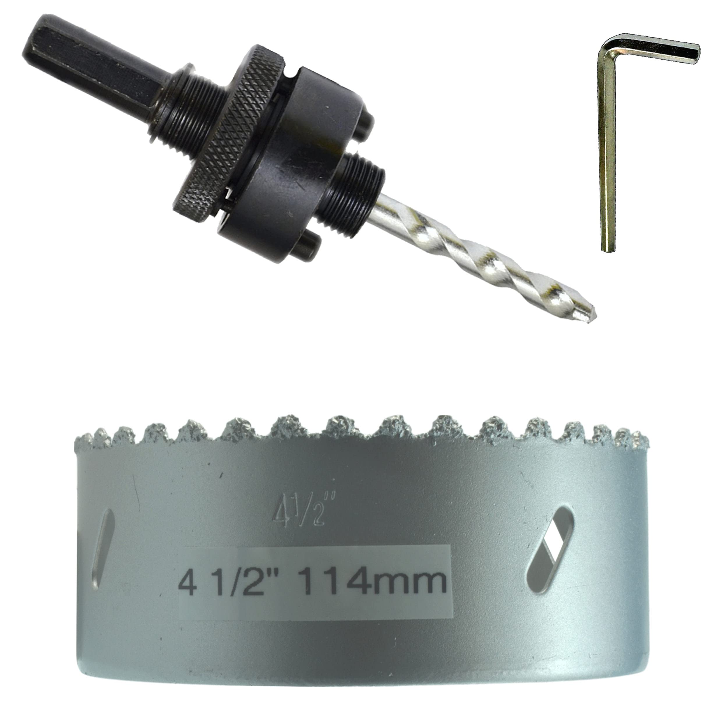 4 1/2 in Carbide Hole Saw for Dryer Vents and Recessed Lighting with 7/16 Hex Arbor and Masonry Bit Hole Cutter for Stucco Masonry Brick Fiberglass