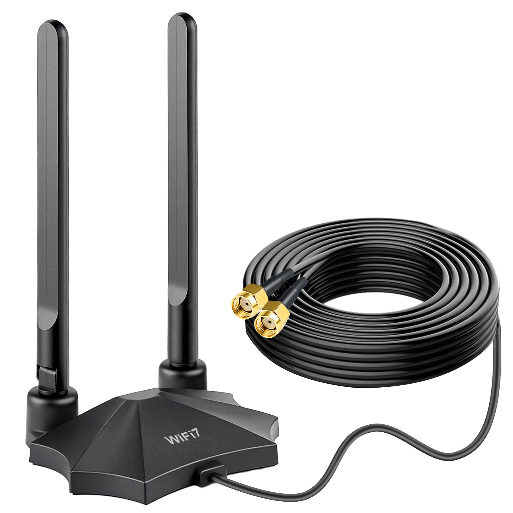 Antenne WiFi 7 - Base magnétique - 9 dBi - Antenne WLAN avec fiche mâle RP-SMA pour routeur WiFi 7/6E - Ordinateur de bureau - Carte PCI-E Asus Gigabyte - Carte mère de jeu