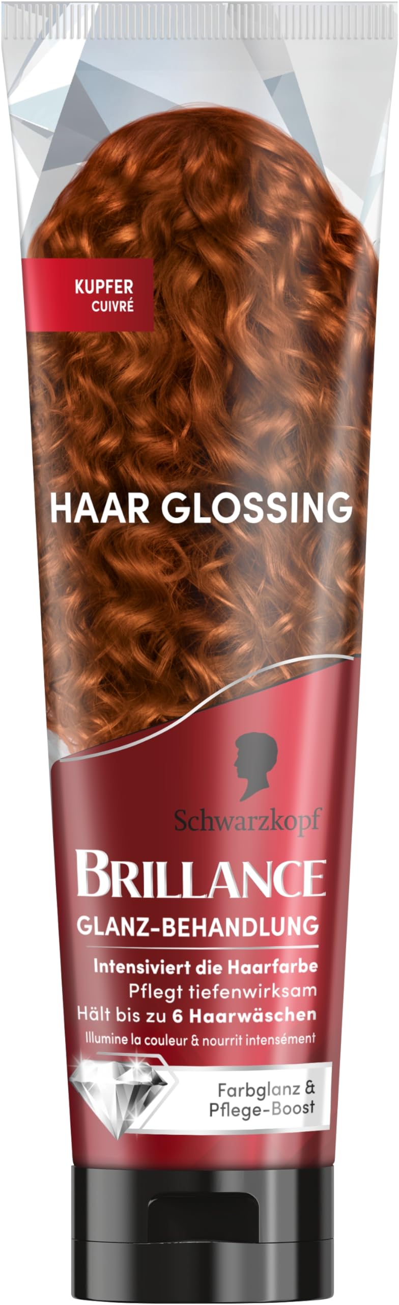 Brillance Glanz-Behandlung, Haar Glossing Kupfer (3x 150 ml), pflegt und intensiviert die Haarfarbe, kann wie eine Haarmaske angewendet werden, hält bis zu 6 Haarwäschen