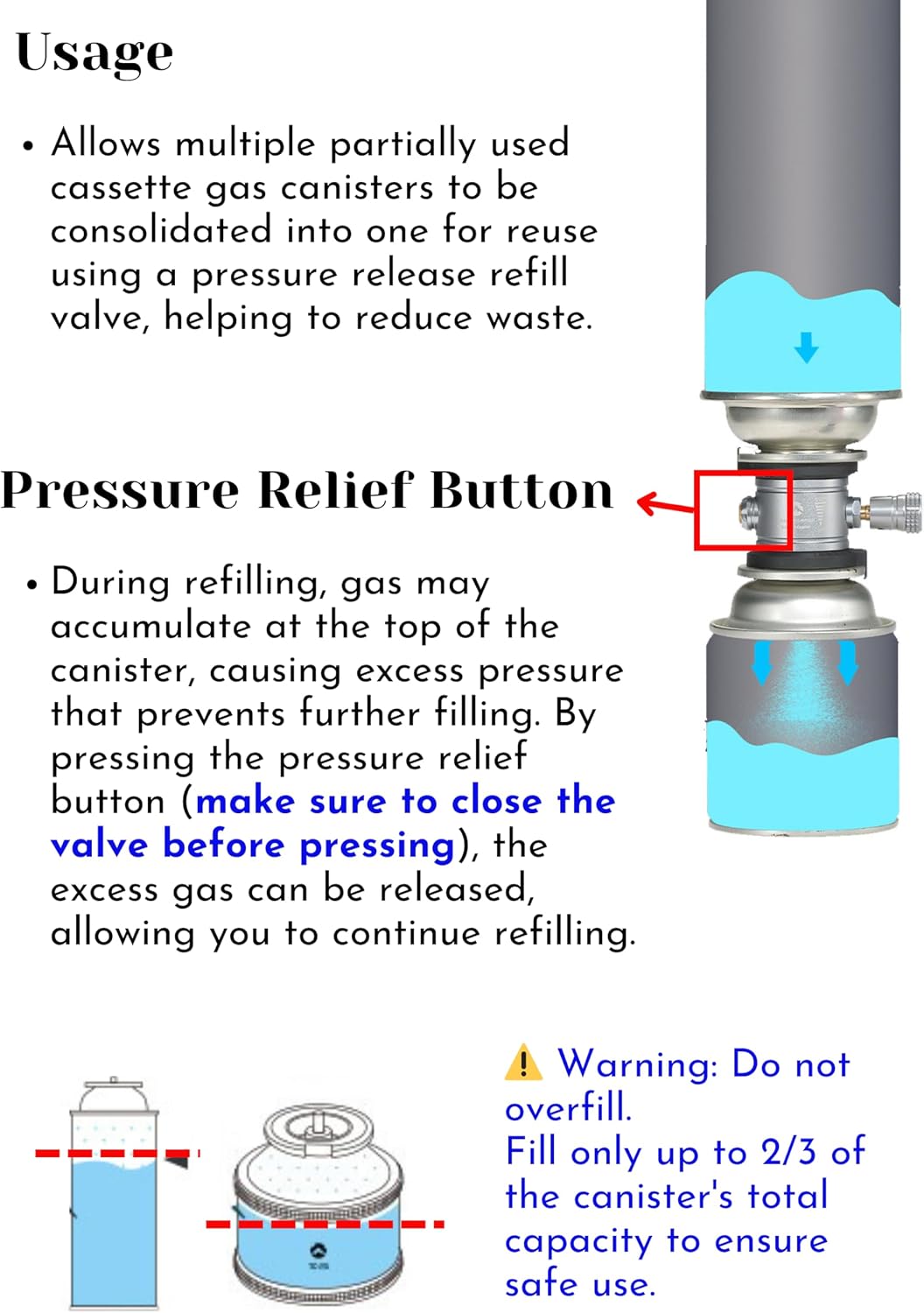 CAMPINGMOON Butane Gas Cartridge Transfer Camping Cassette Canisters Gas Adapter Z15-CB