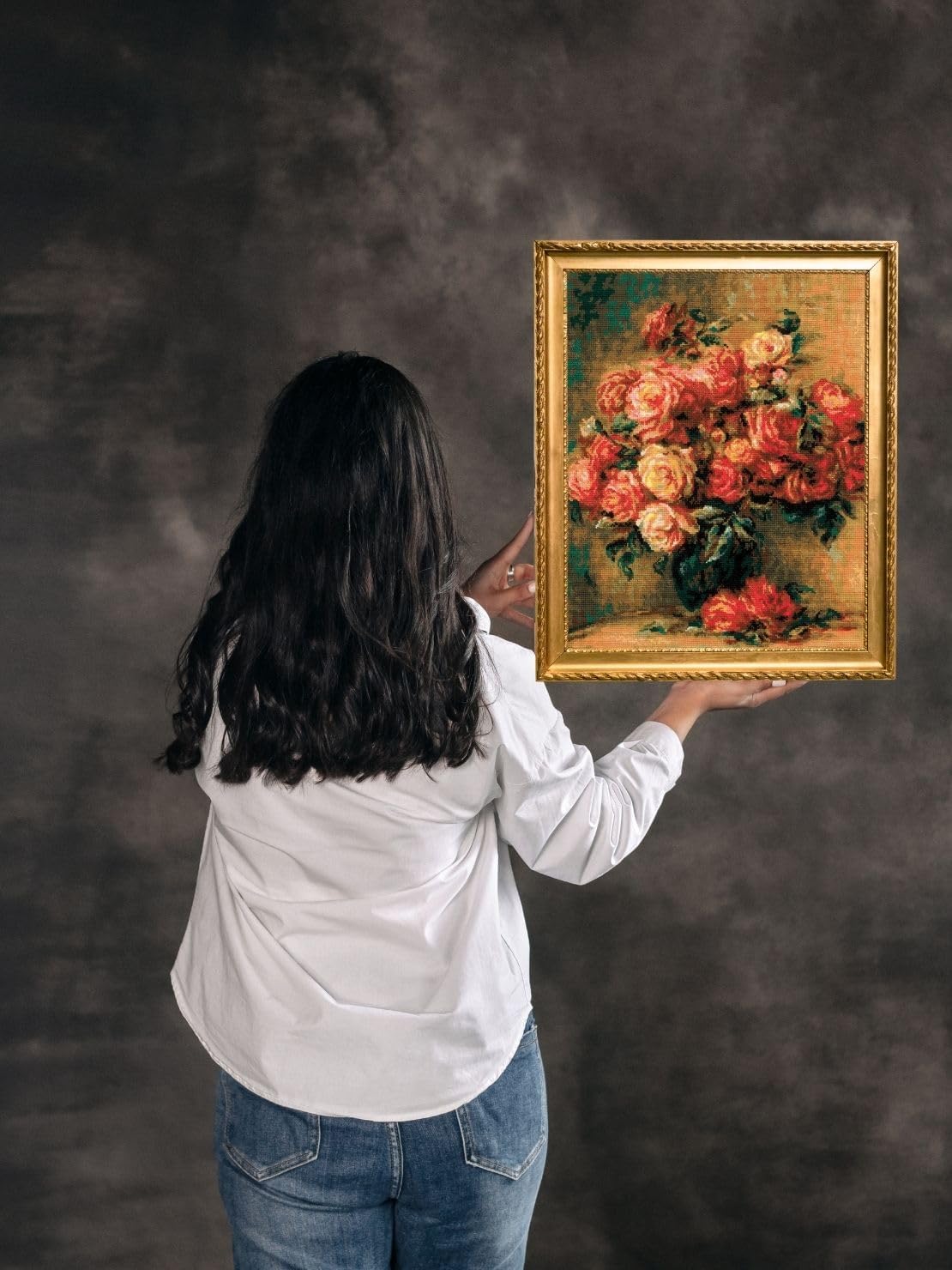 RIOLIS - Bouquet of Roses After Pierre-August Renoir 1402, Cross Stitch Kit 15,75" x18,9, Cross Stitch Kits for Adults, Floral Counted Cross Stitch Kits, Embroidery Kit for Beginners & Advanced