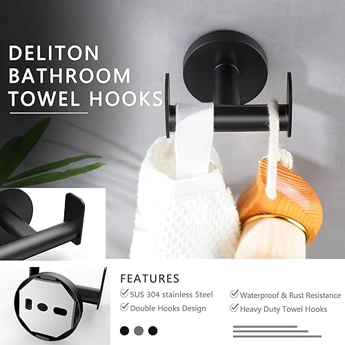 Miniatura 4 de DELITON Ganchos para toallas de baño montados en la pared, gancho de doble pared resistente para colgar abrigos, batas, ropa, acero inoxidable,