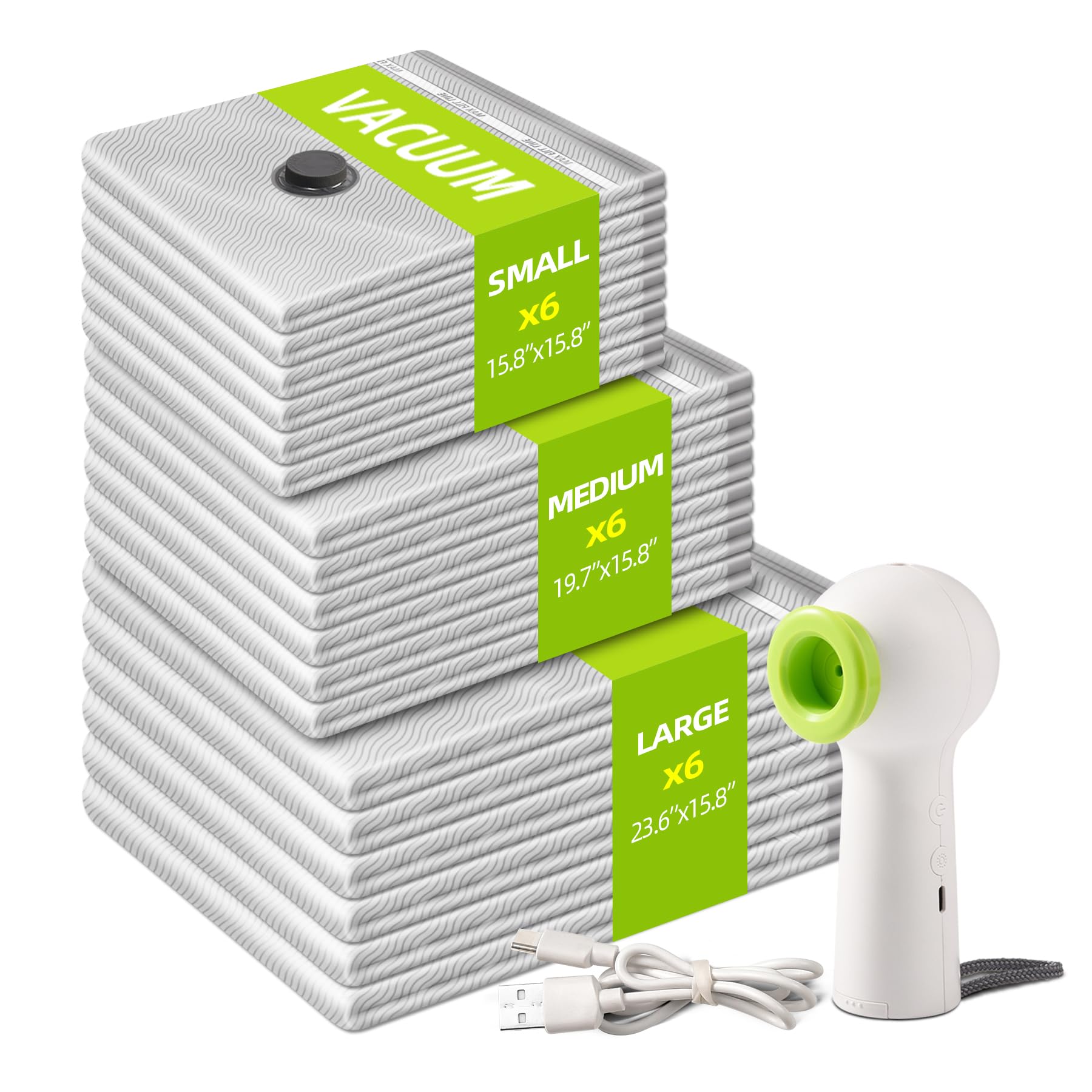 VACKFOX 18 Pack Travel Vacuum Bags for Clothing with Electric Pump, Compression Seal Packing Cubes for Luggage Suitcase Backpack, Carry-on Size Space