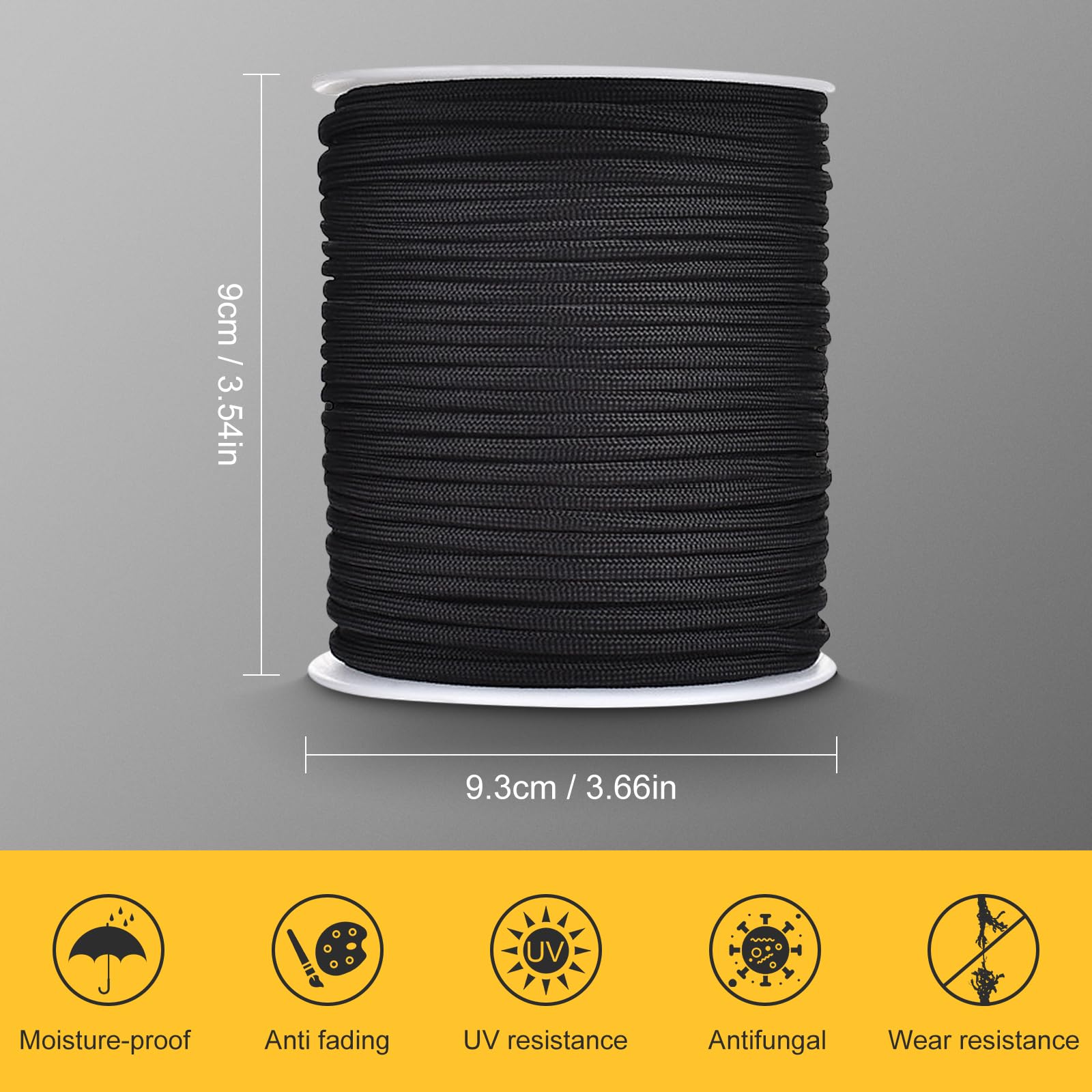 Paracord 550 nylonowa linka 4 mm, 50 m linka paracord z 7 żyłkami linki spadochronowej, odporny na rozerwanie, czarny nylonowy sznurek do bransoletki, smycz, obroży, survivalowy paracord maks.