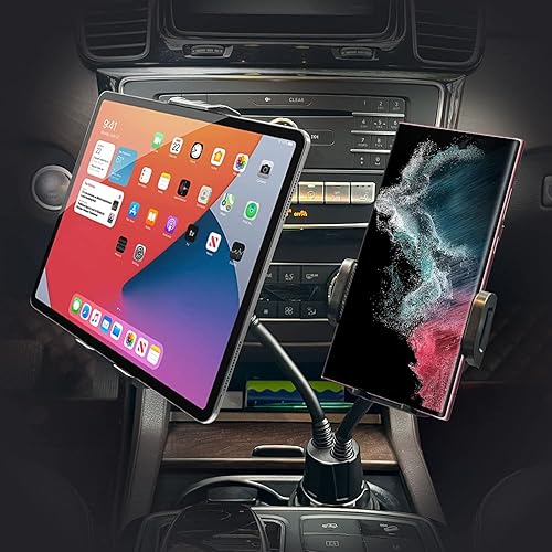 Miniatura 5 de Soporte de teléfono para ranura para portavasos de automóvil, soporte flexible de cuello de cisne con soporte para teléfono y soporte para tableta -