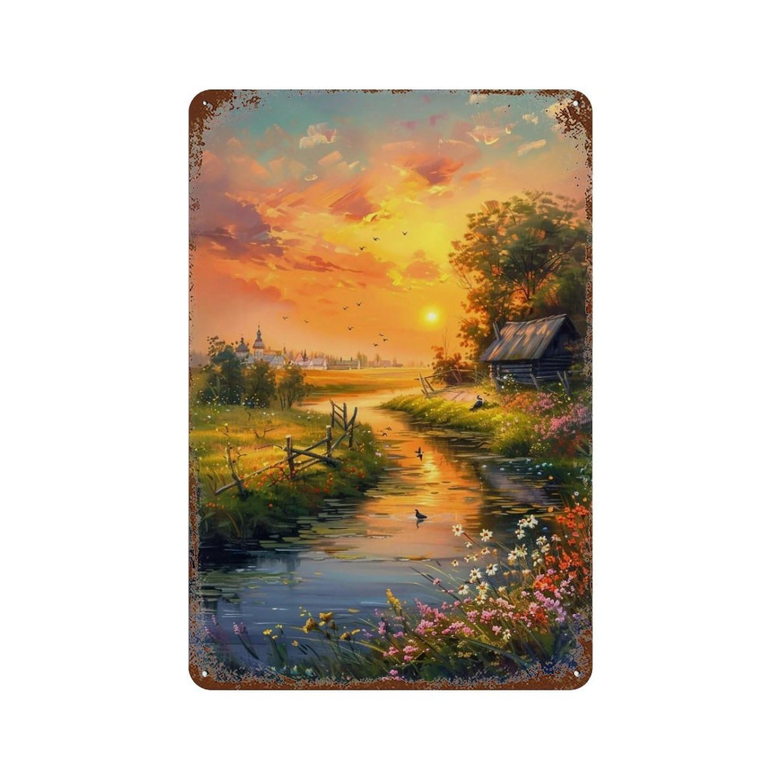 HDURYEYRYY Idyllic Warm Sunset European Rural 03 Wall Retro Iron Vintage Art Metal Tin Sign Poster Modern Home Cofffee Club Art Bar Shop Decor 30x20cm