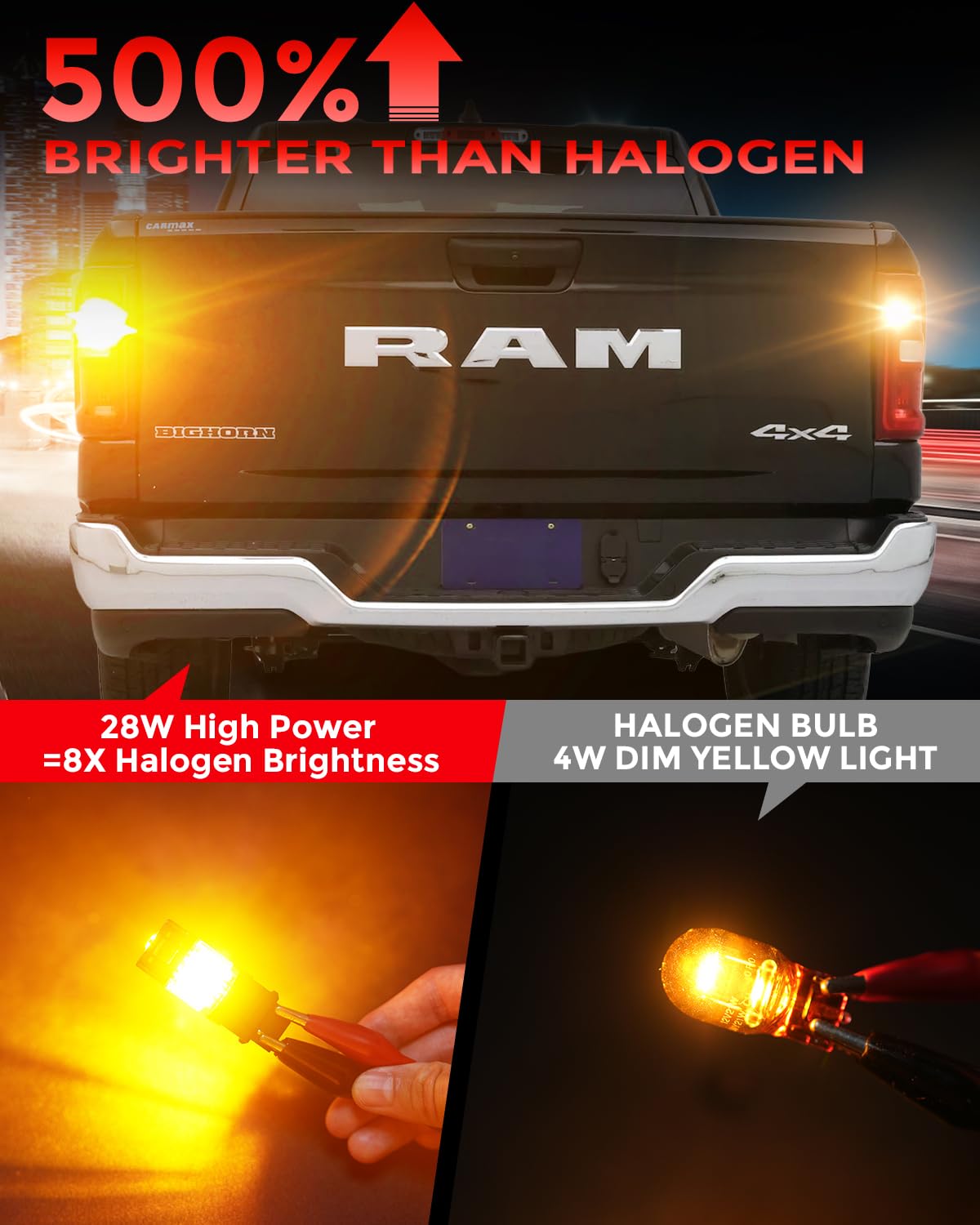 ZONBEAM 7440 Amber LED Rear Turn Signal Bulbs for RAM 1500 2500 3500 2019-2024 - CANBUS Error Free (Plug-and-Play),No Hyper Flash - Powerful & Super Bright with Cooling Fan