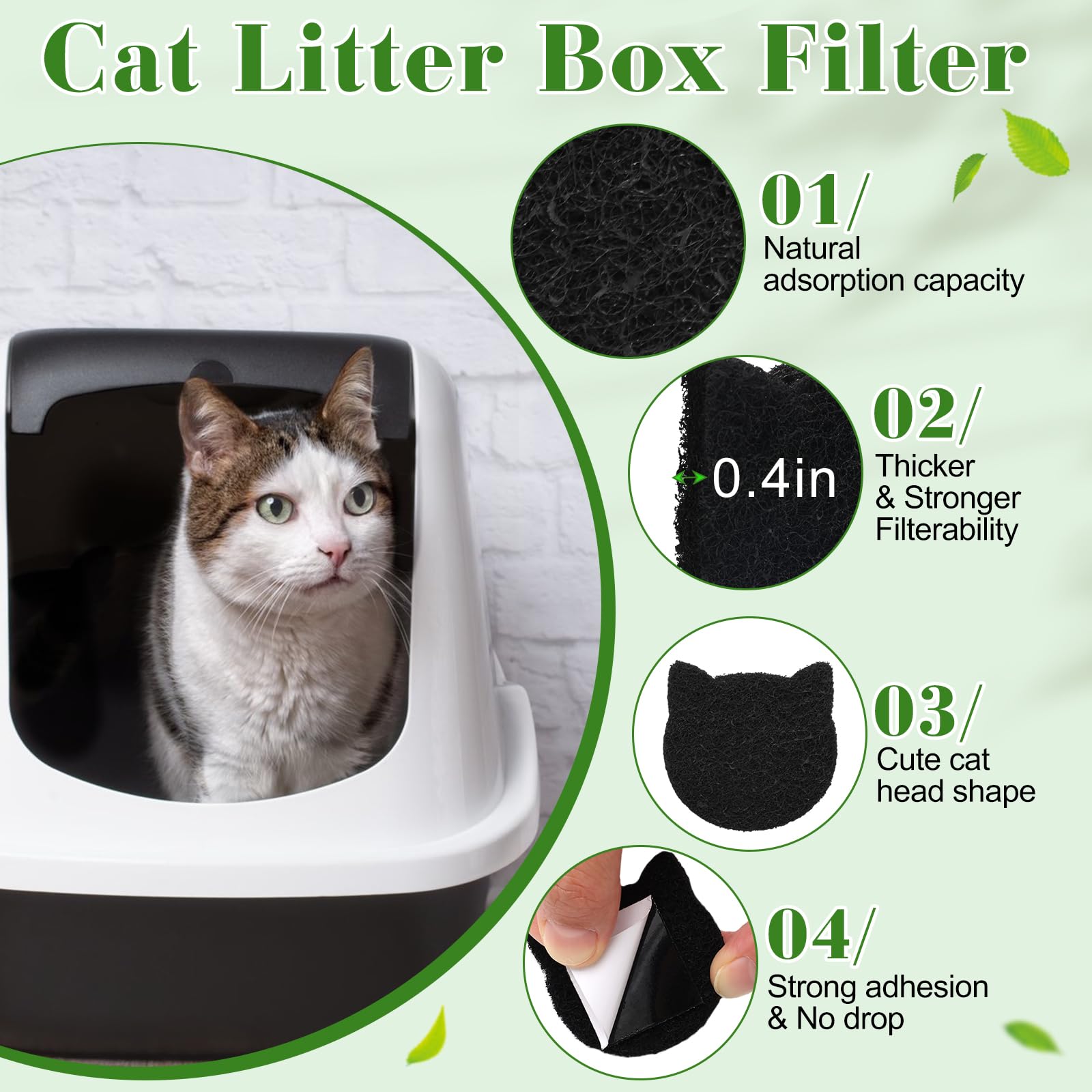 12-Pack Universal Cat Litter Box Carbon Filters – Stick-On Activated Charcoal Odor Absorbing Pads, Compatible with Most Litter Boxes and Pans - image 3