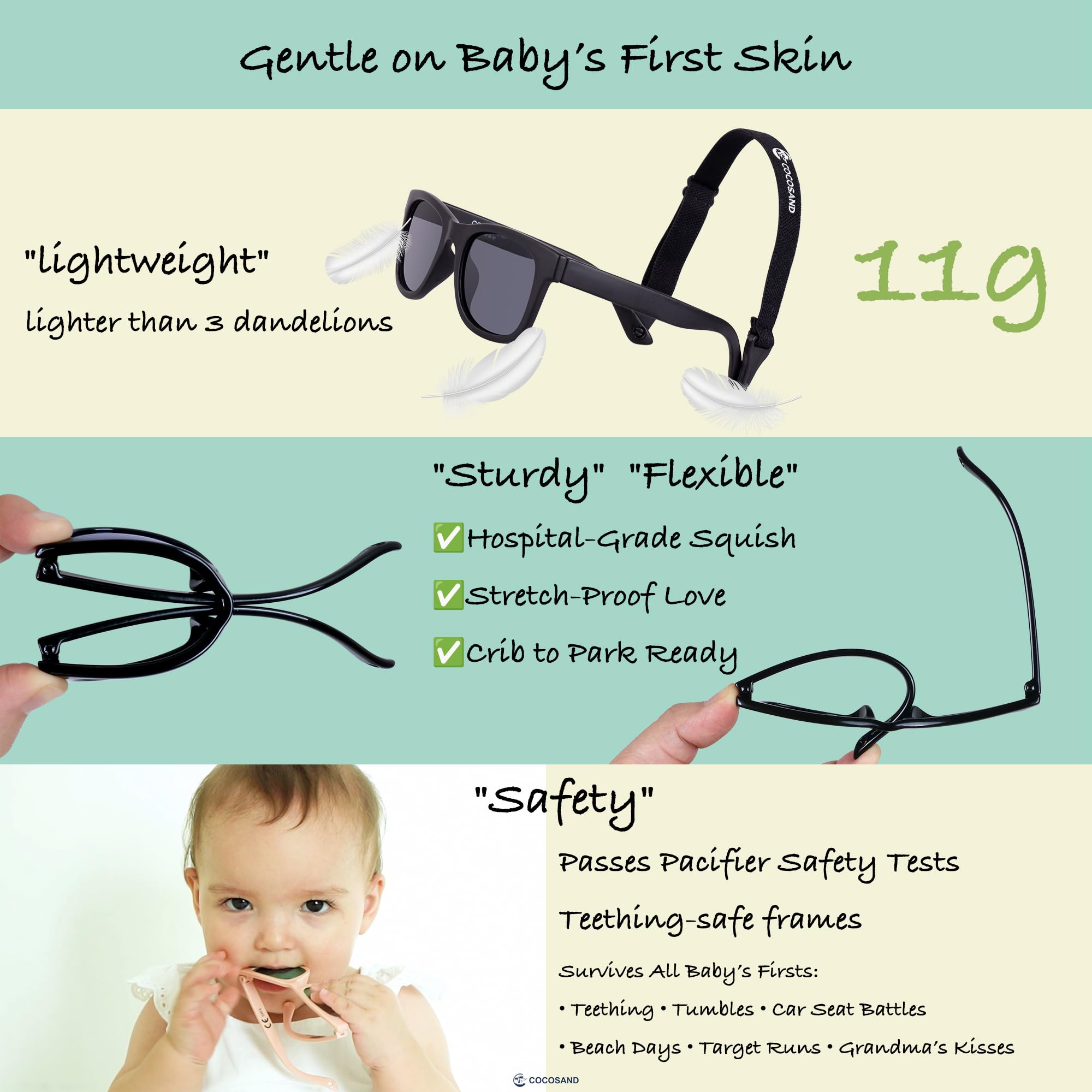 COCOSAND Baby Sunglasses with Strap Polarized Flexible Frame for Toddler Infant Girls Boys Age 0-24 Months - 5