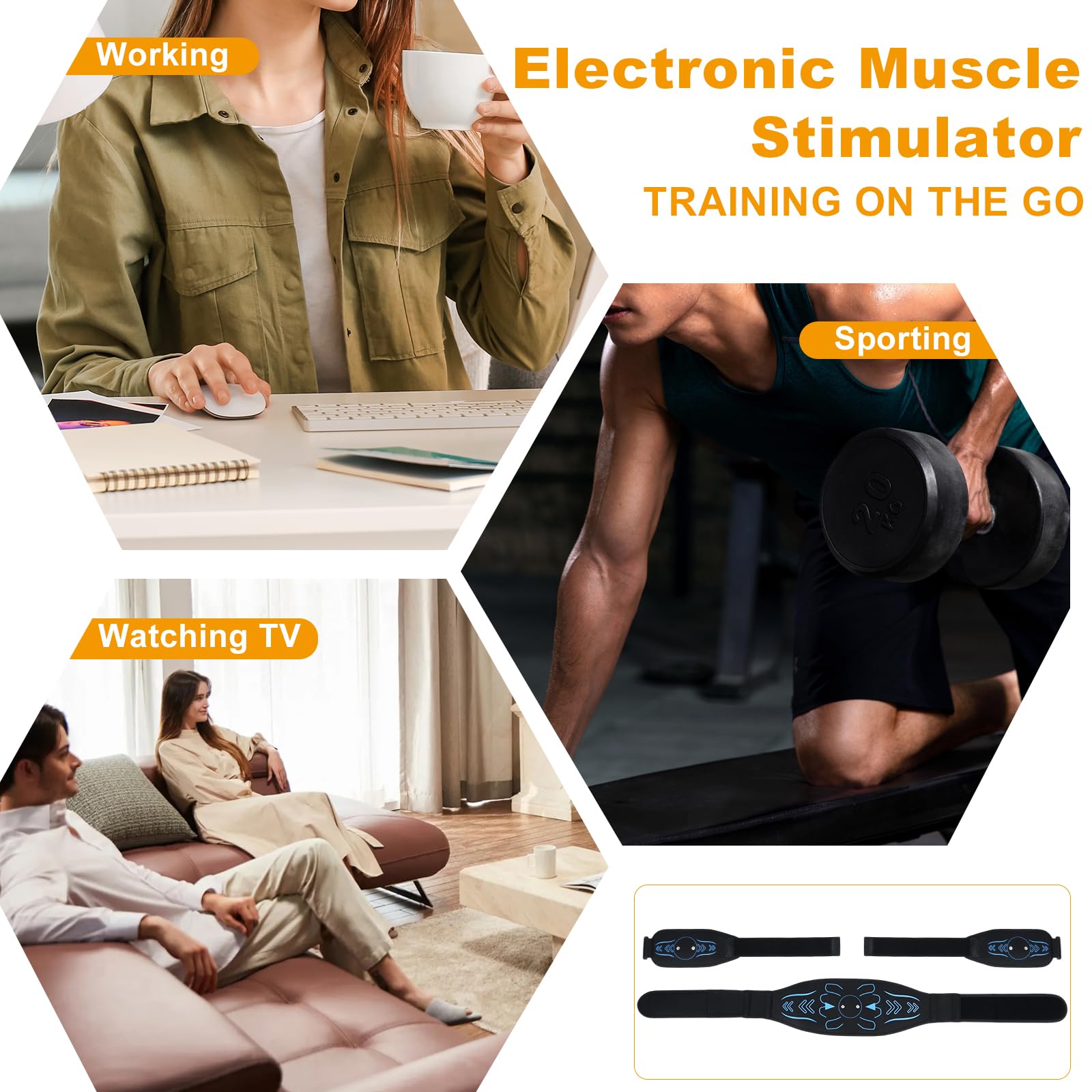 Electronic Muscle Stimulator - Fitness Training Equipment for Men & Women, 8 Modes Electronic Abdominal Stimulator for Full Body Workout, Fitness Equipment for Strength Training, Toning, Recovery